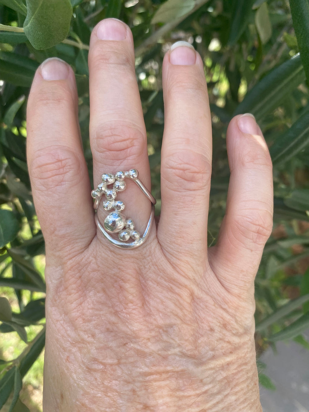 Blossom Spray Sterling Silver Double Band Ring