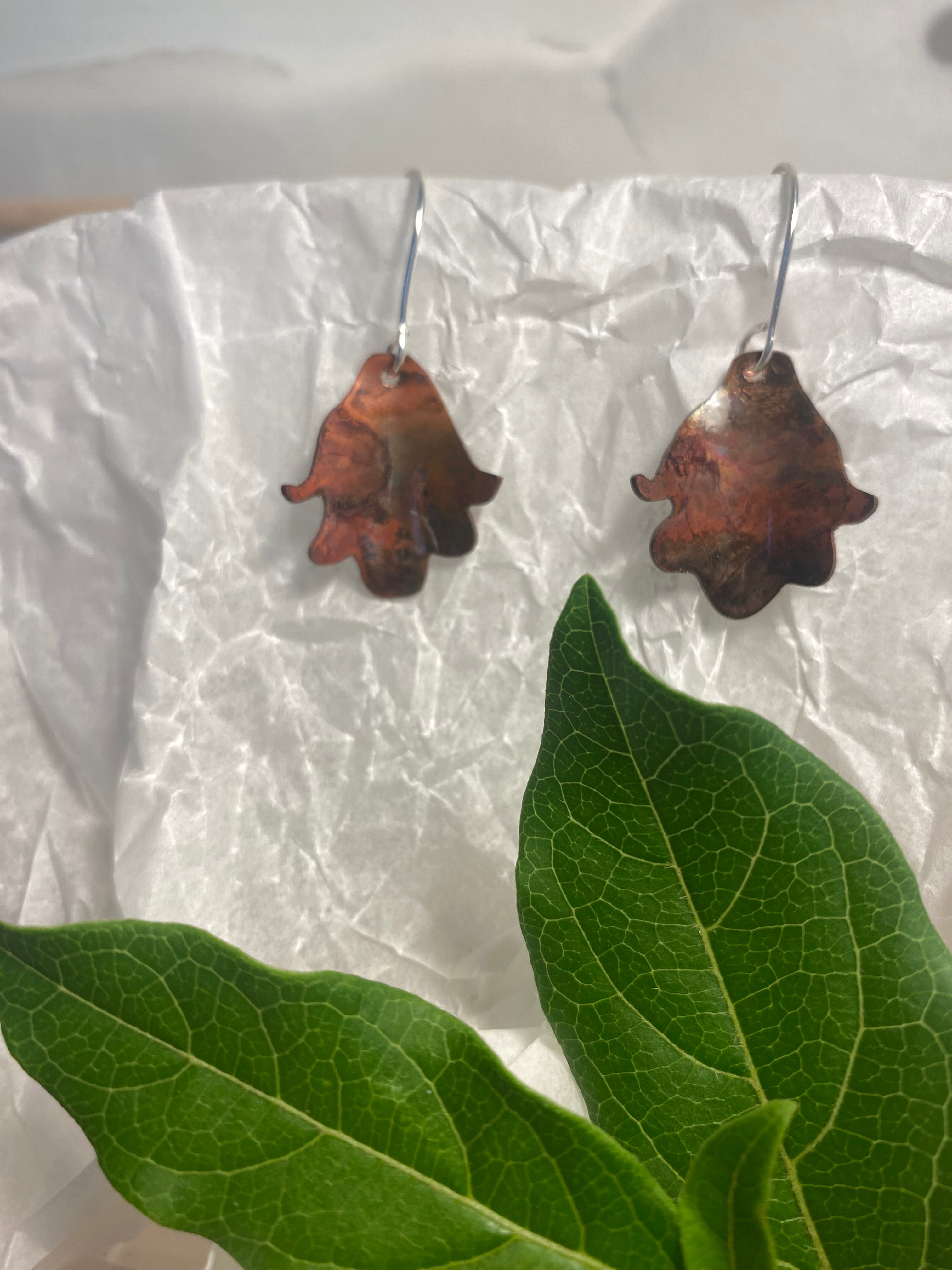 Flame painted copper and silver earrings