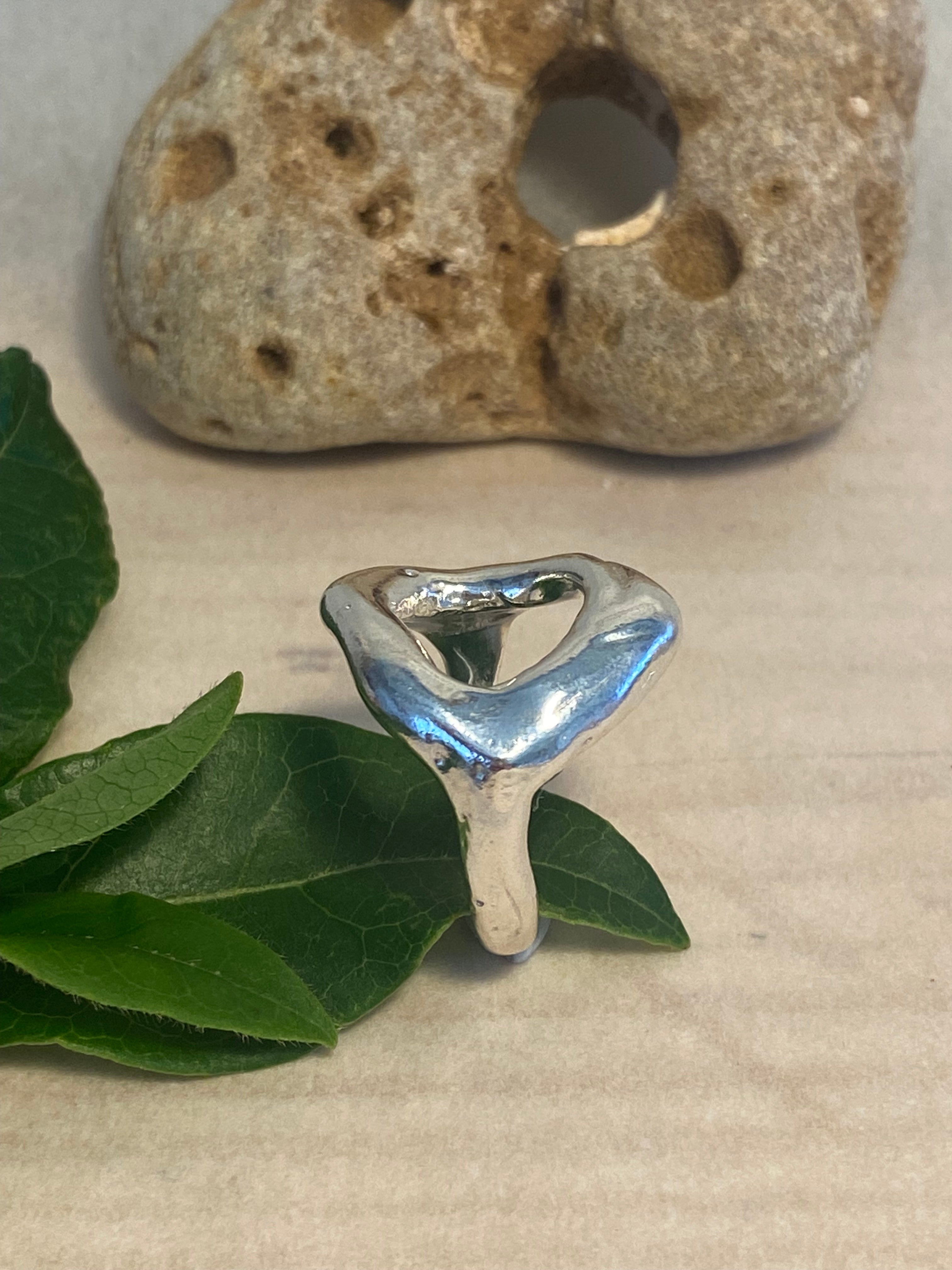 Molten Circle Wax Carved Sterling Silver Statement Ring