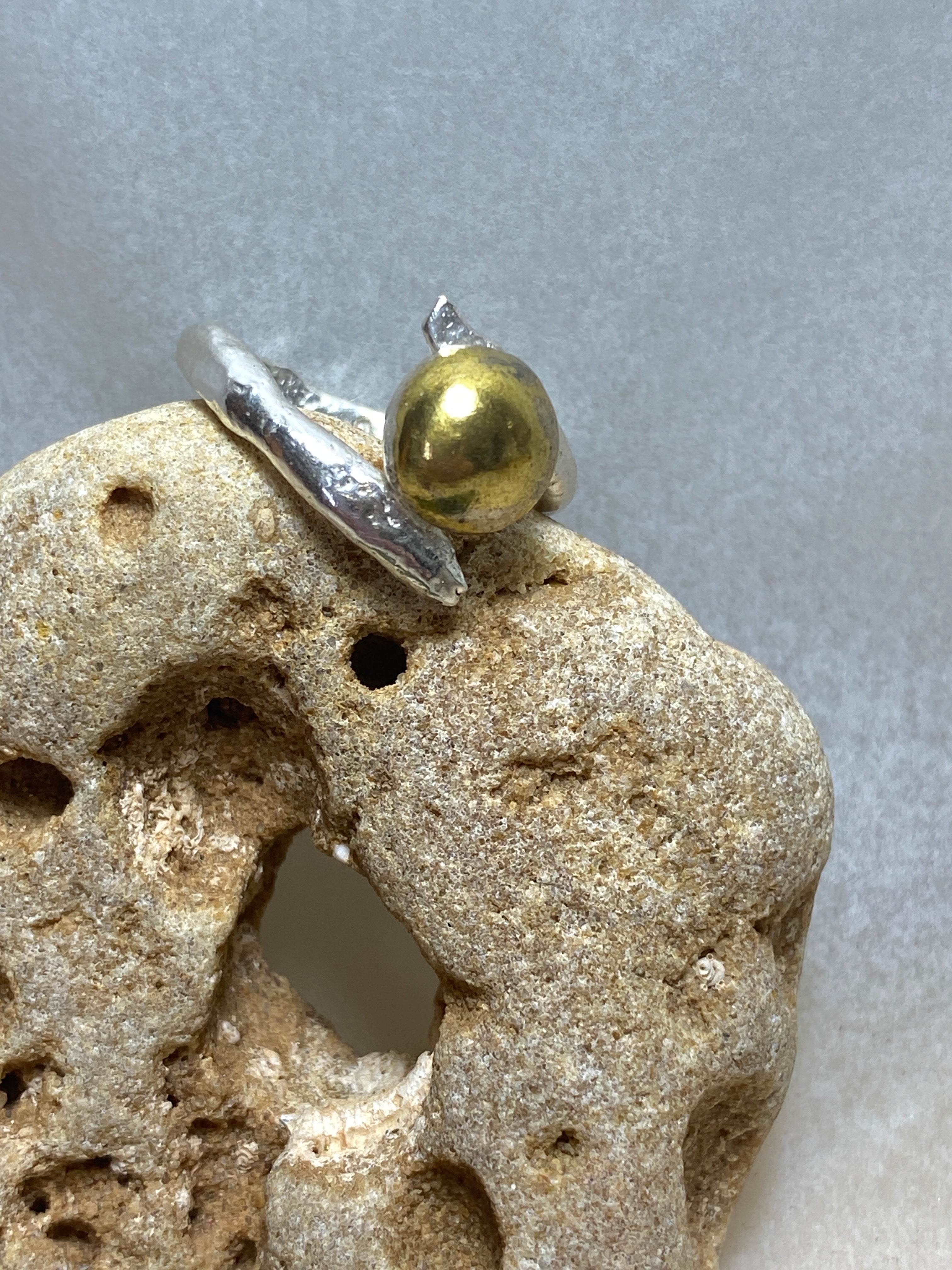 Organic Form Adjustable Silver & Brass Dome Ring