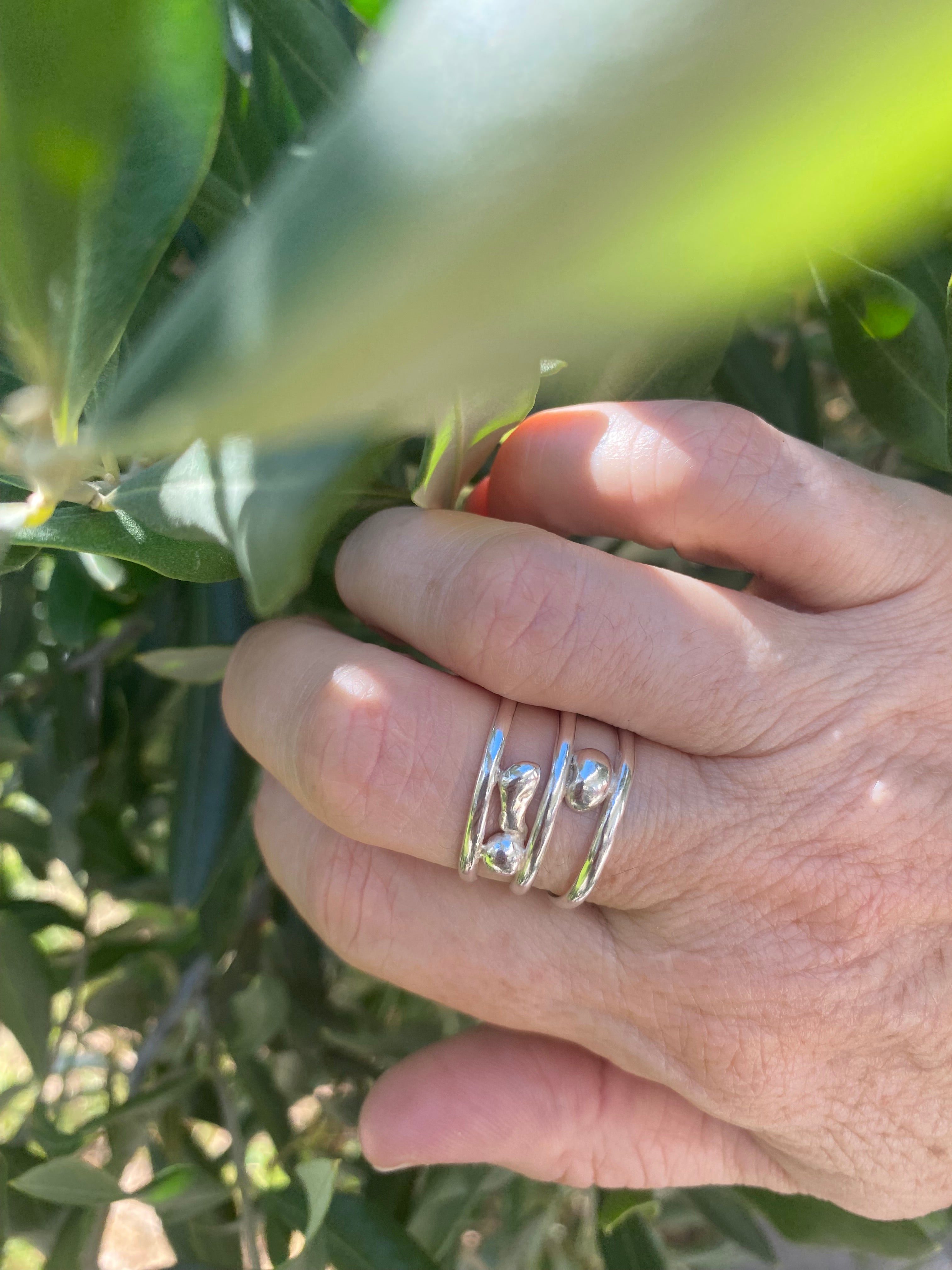 Triple Band Trio Sterling Silver Pebble Ring