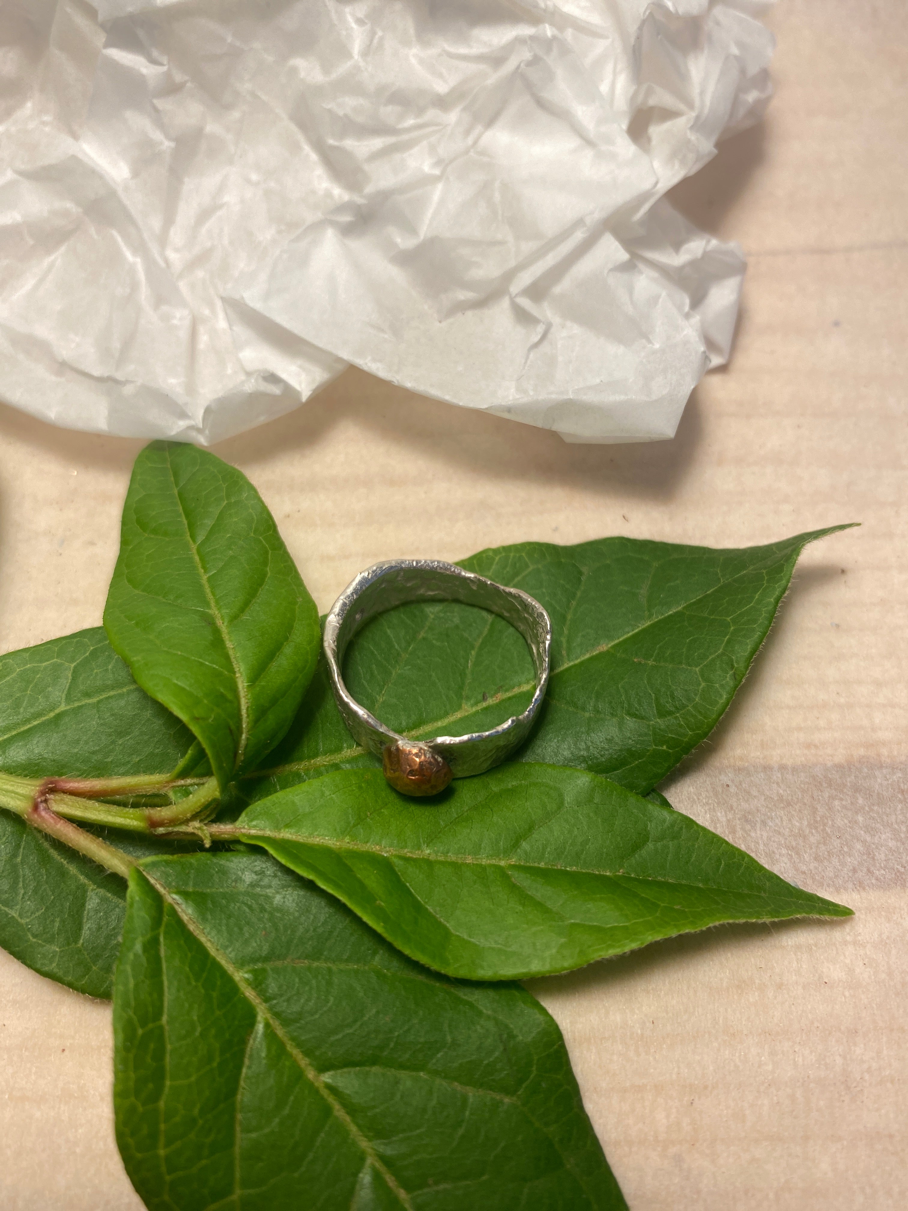 Reticulated Sterling Silver Ring with Molten Copper Detail