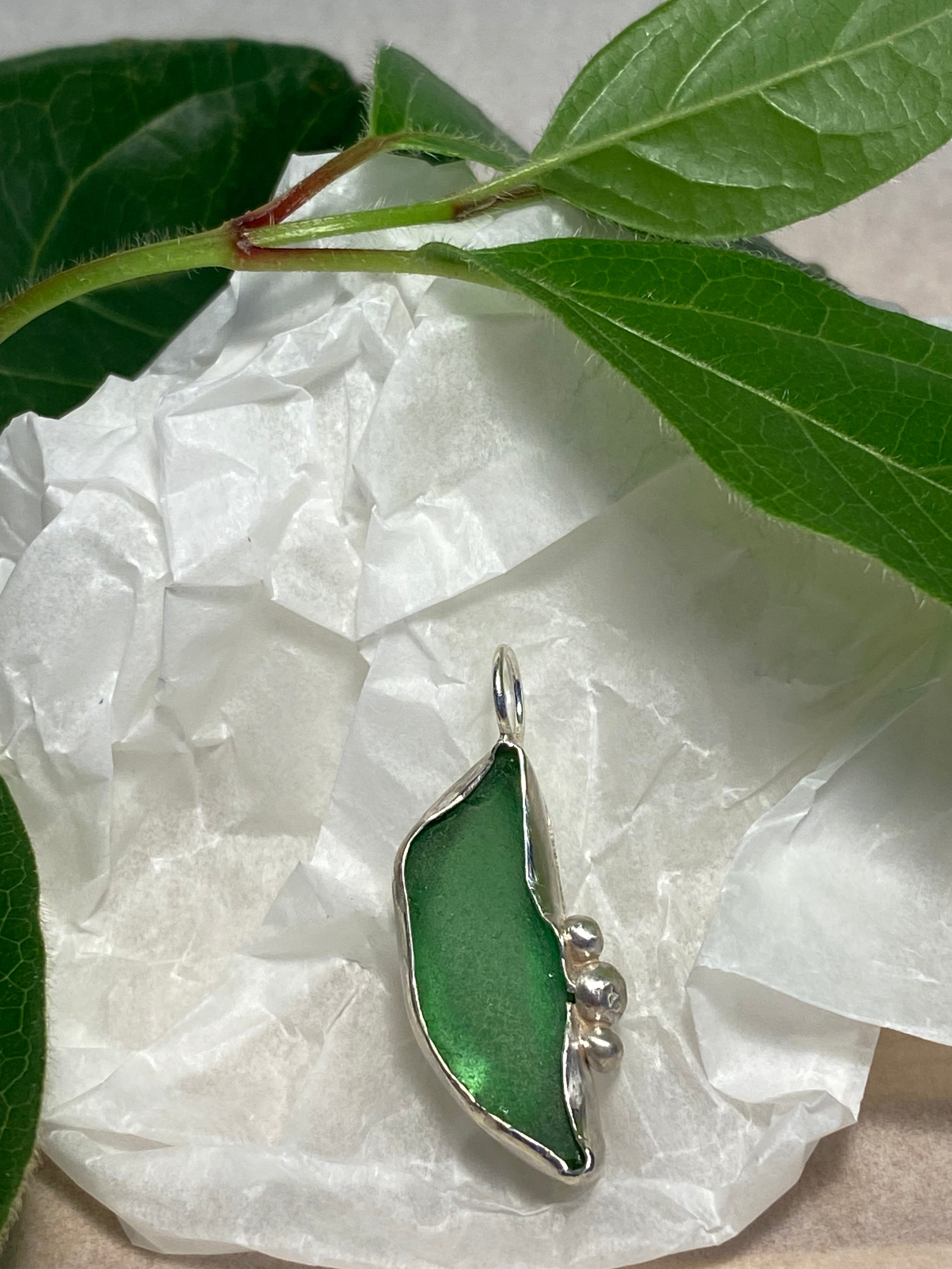 Green sea glass and Silver pendant