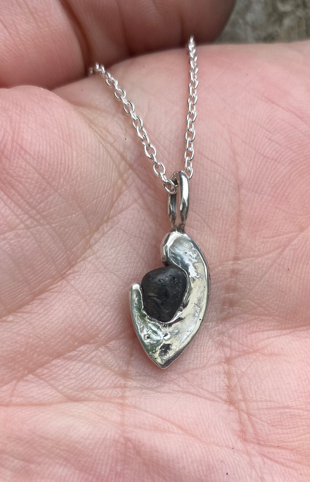 Raw Australian Sapphire Crescent Pendant Sterling Silver
