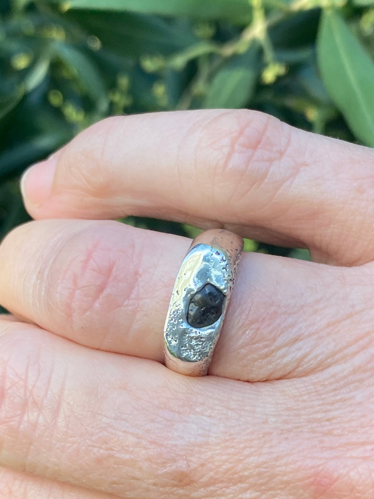 Green Sapphire Rockpool Signet, Sterling Silver, Size P