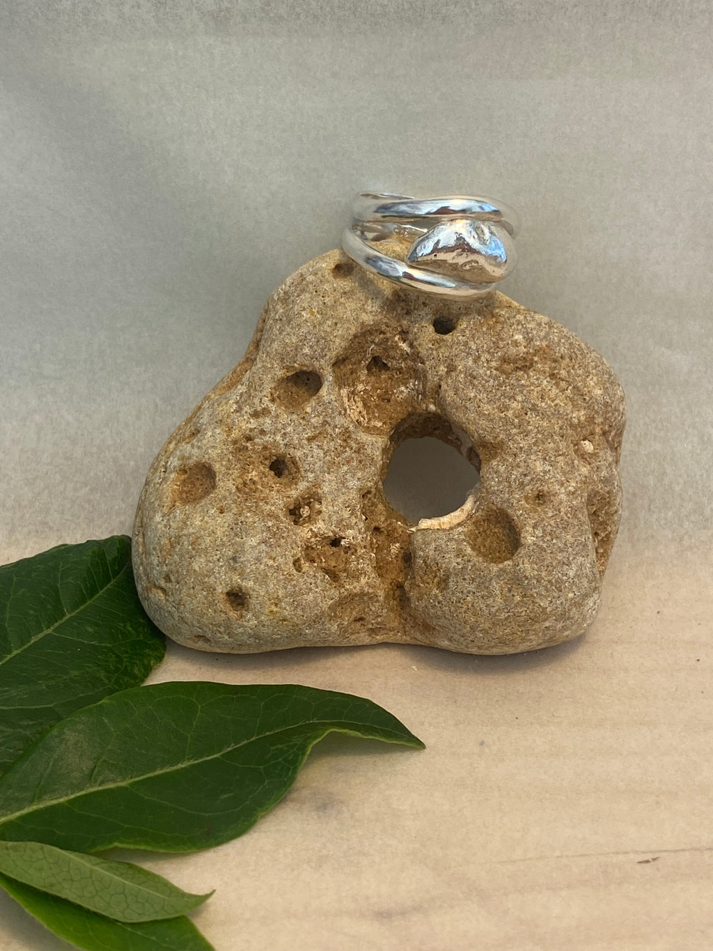 Double Band Silver Ring with Molten Pebble Detail