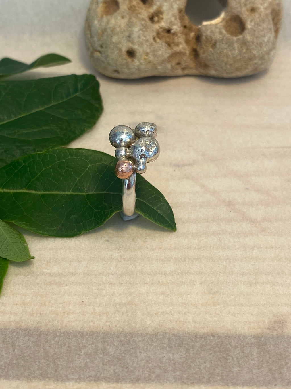 Mixed Metal Pebble Ring — Silver & Copper