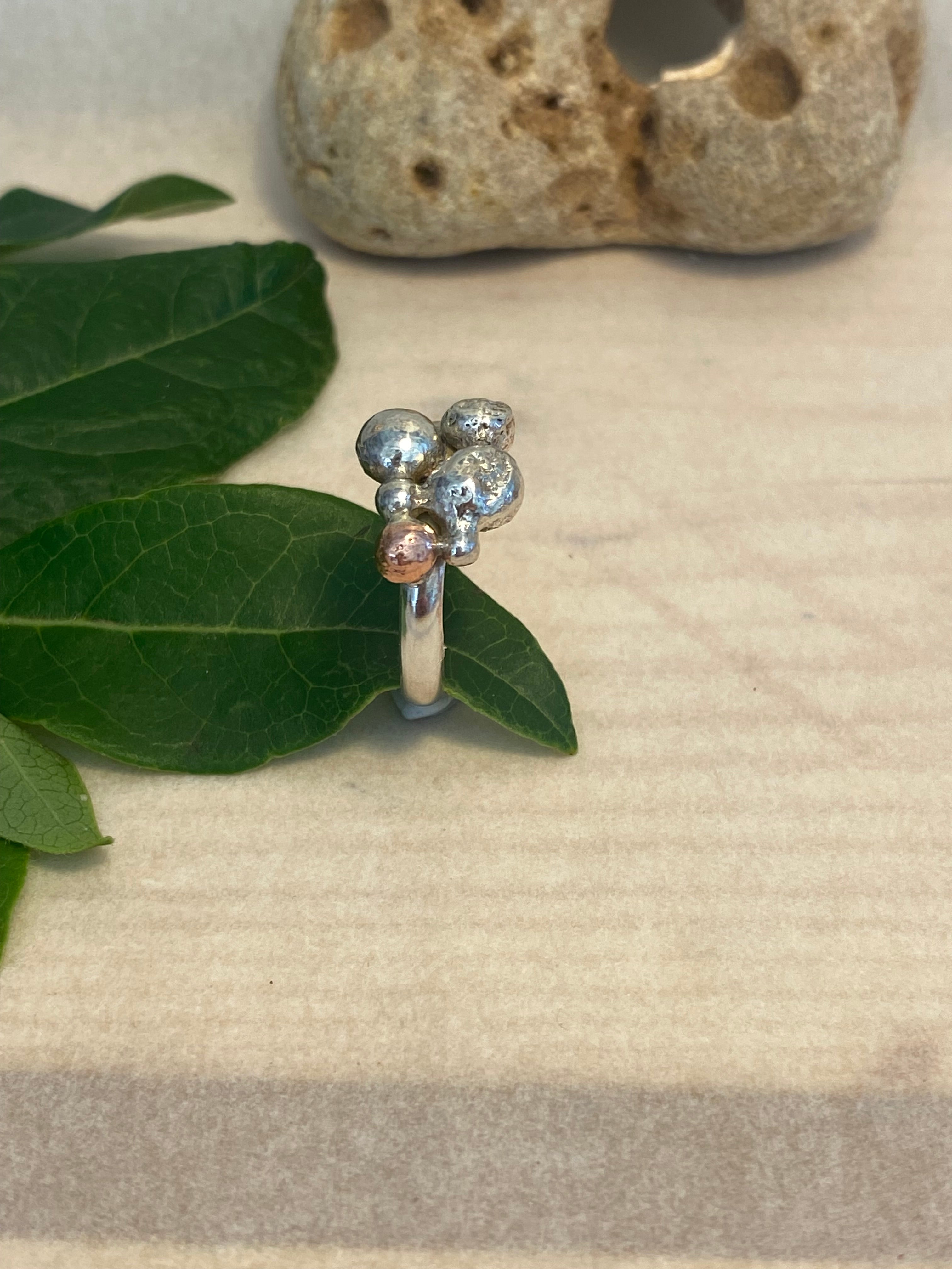 Mixed Metal Pebble Ring — Silver & Copper