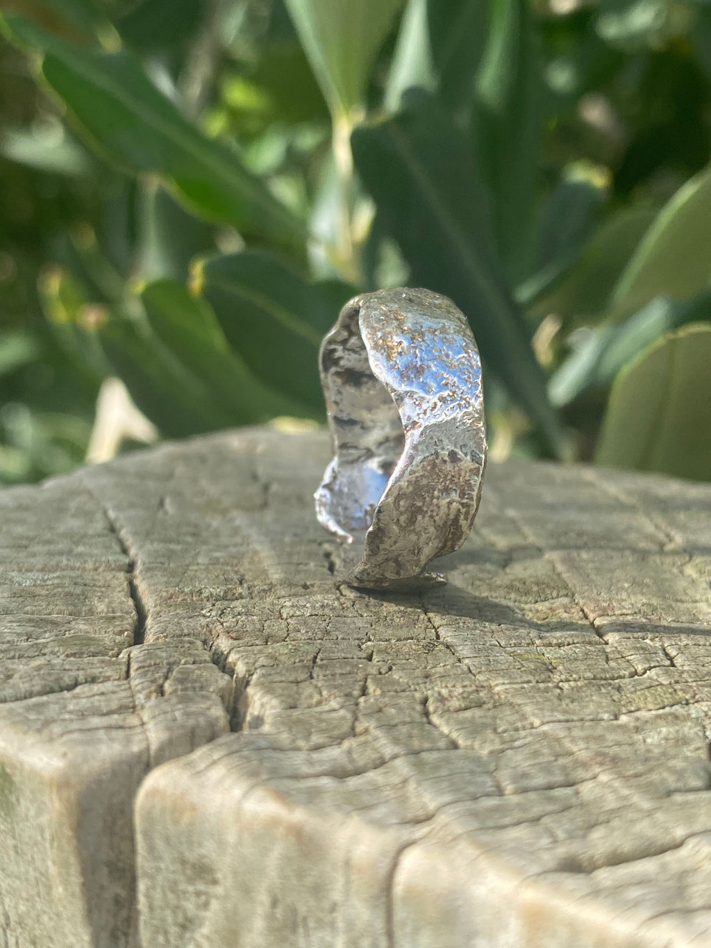 Reticulated wide band sterling silver ring