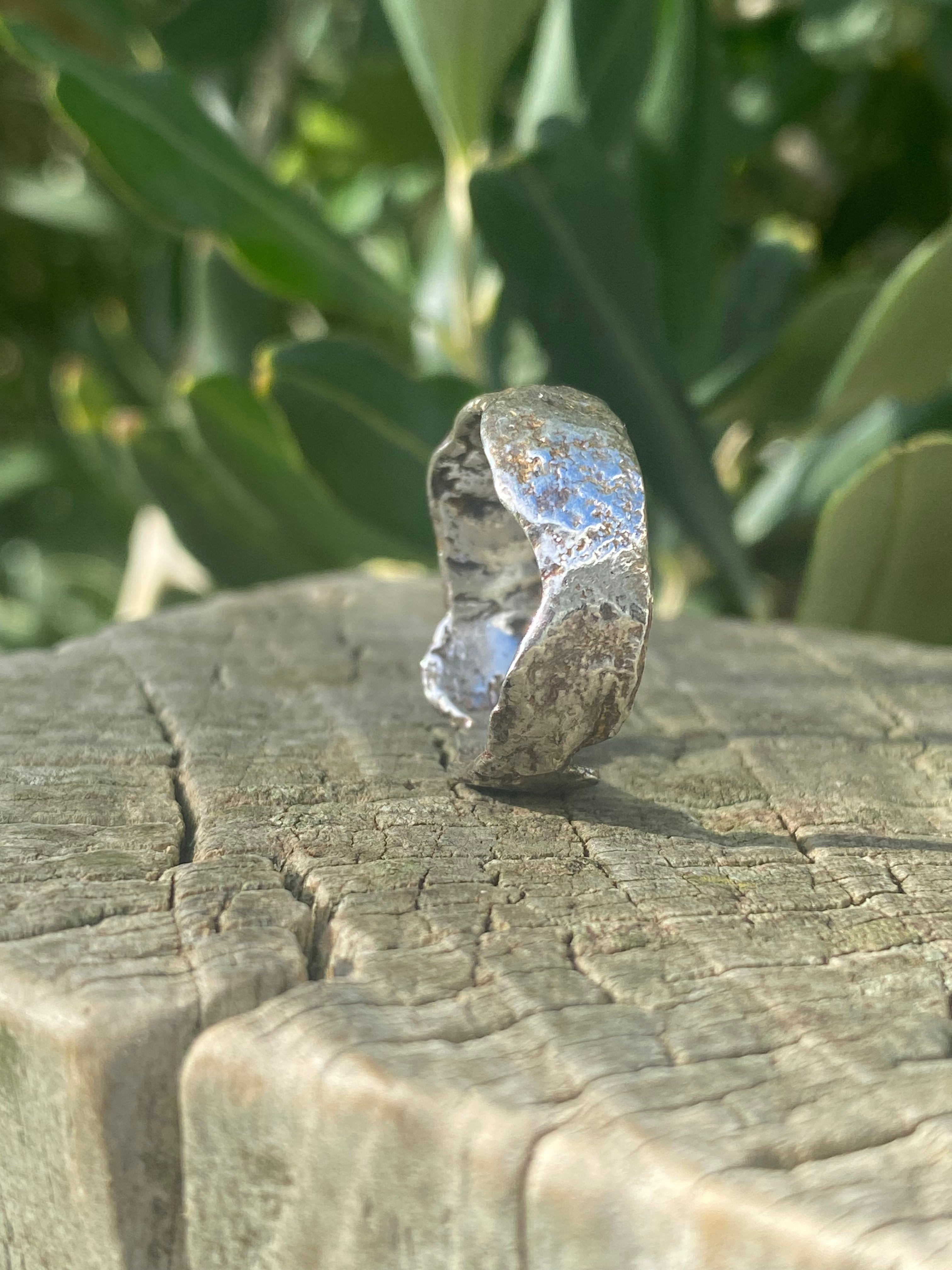 Reticulated wide band sterling silver ring