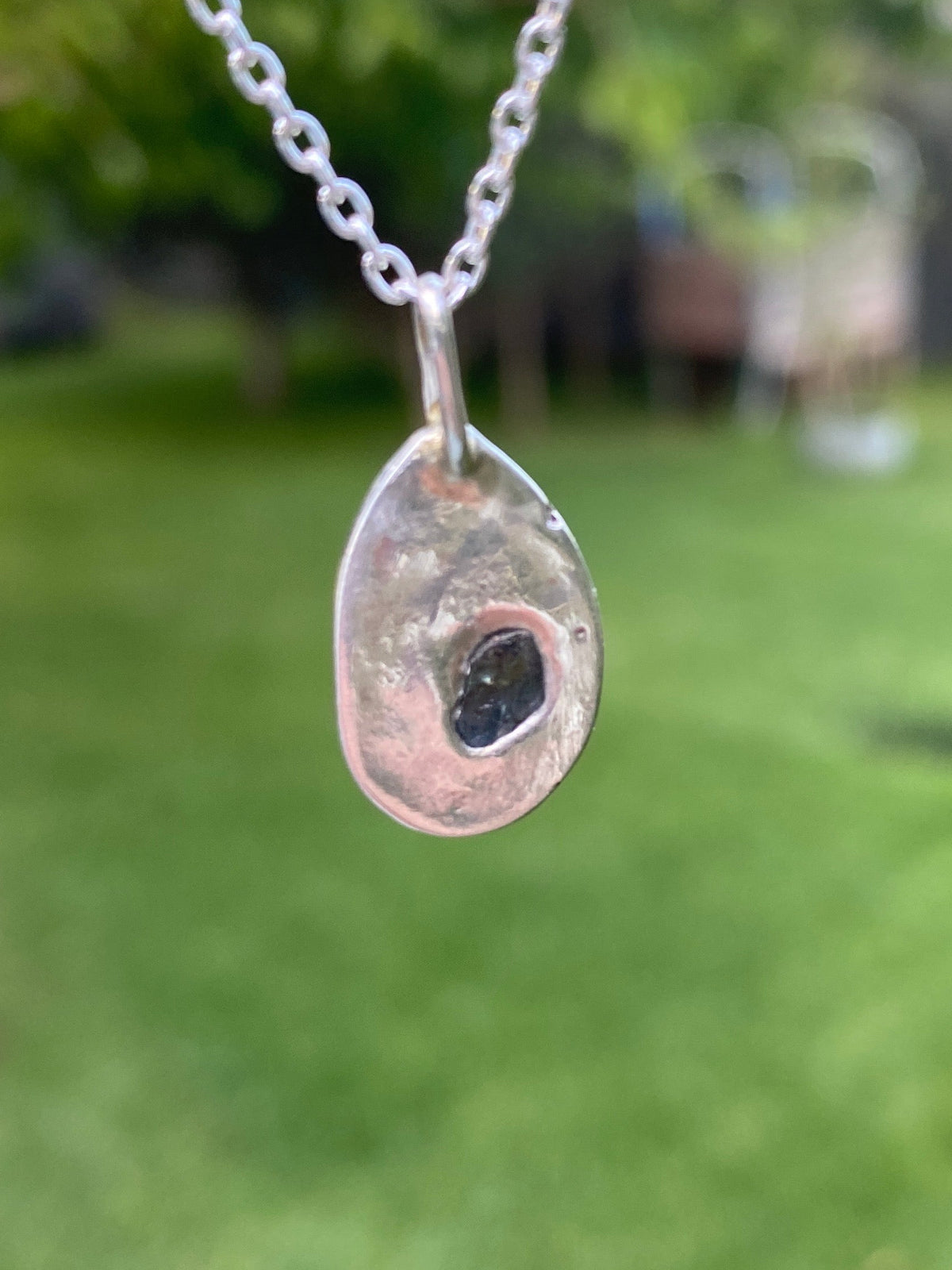 Green Sapphire Rockpool Pendant — Sterling Silver and uncut Australian Sapphire