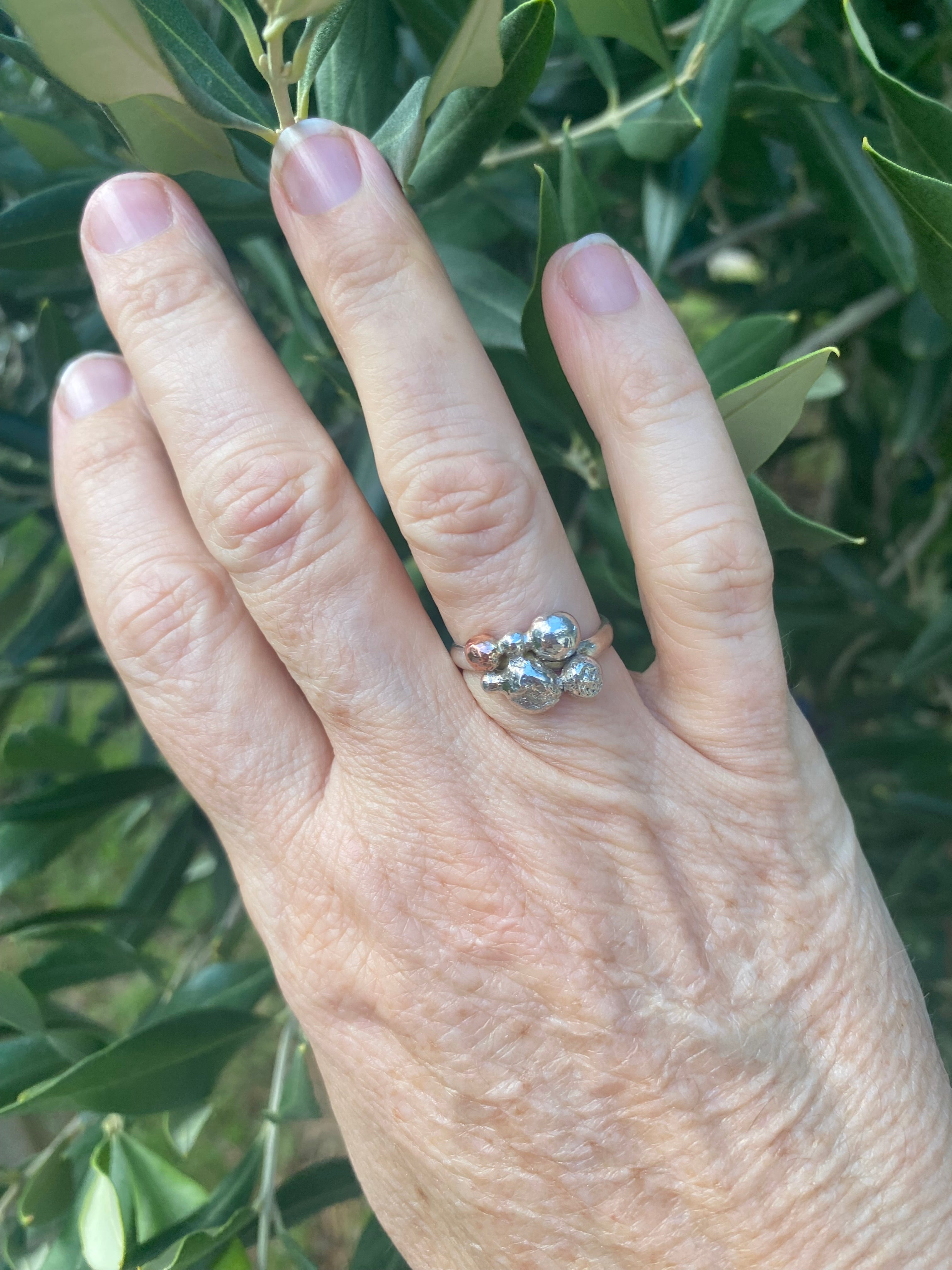 Mixed Metal Pebble Ring — Silver & Copper