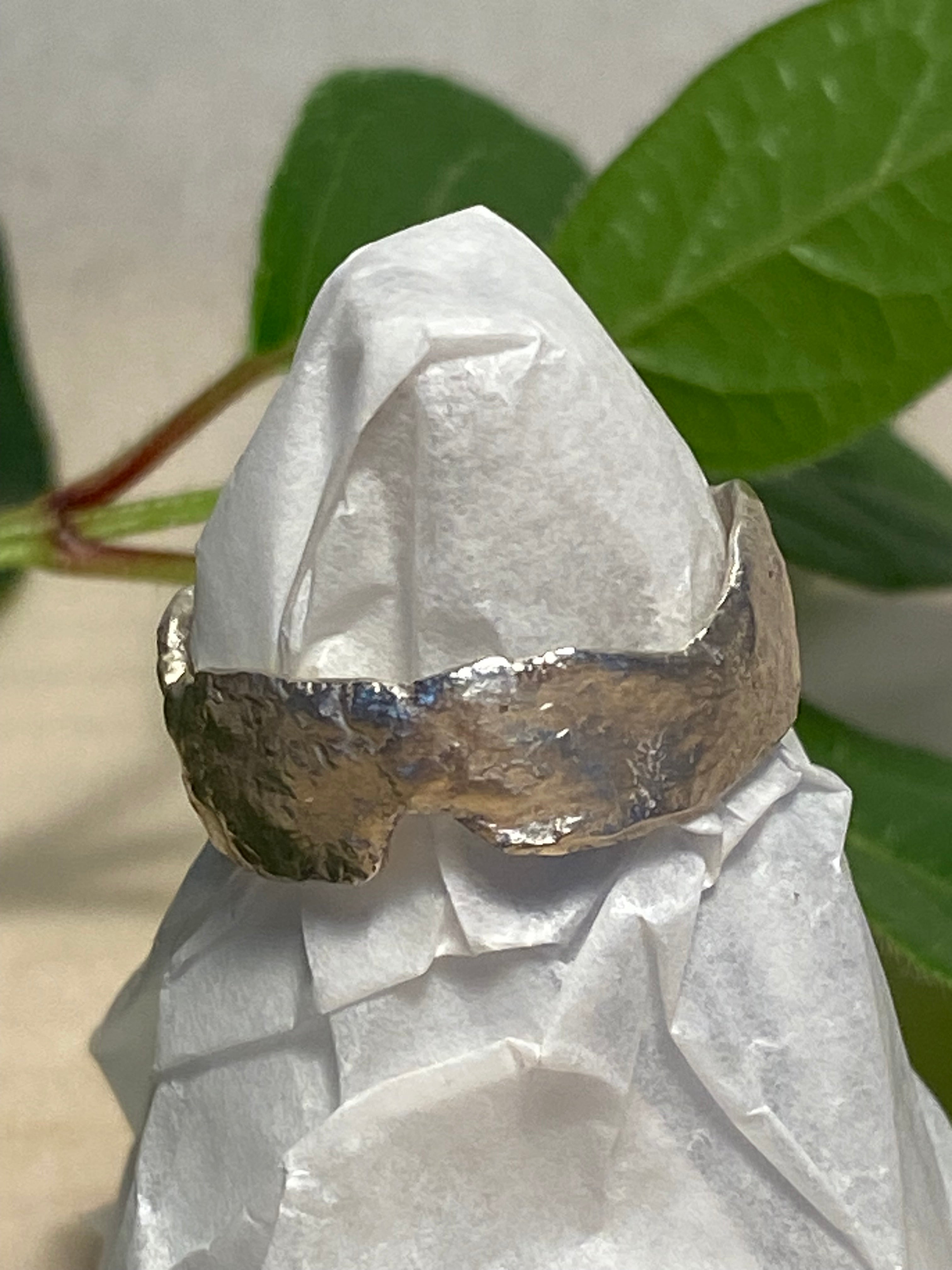 Reticulated wide band sterling silver ring