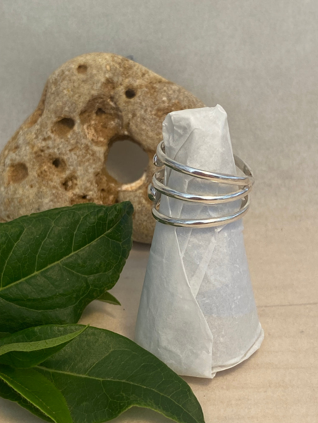 Triple Band Trio Sterling Silver Pebble Ring