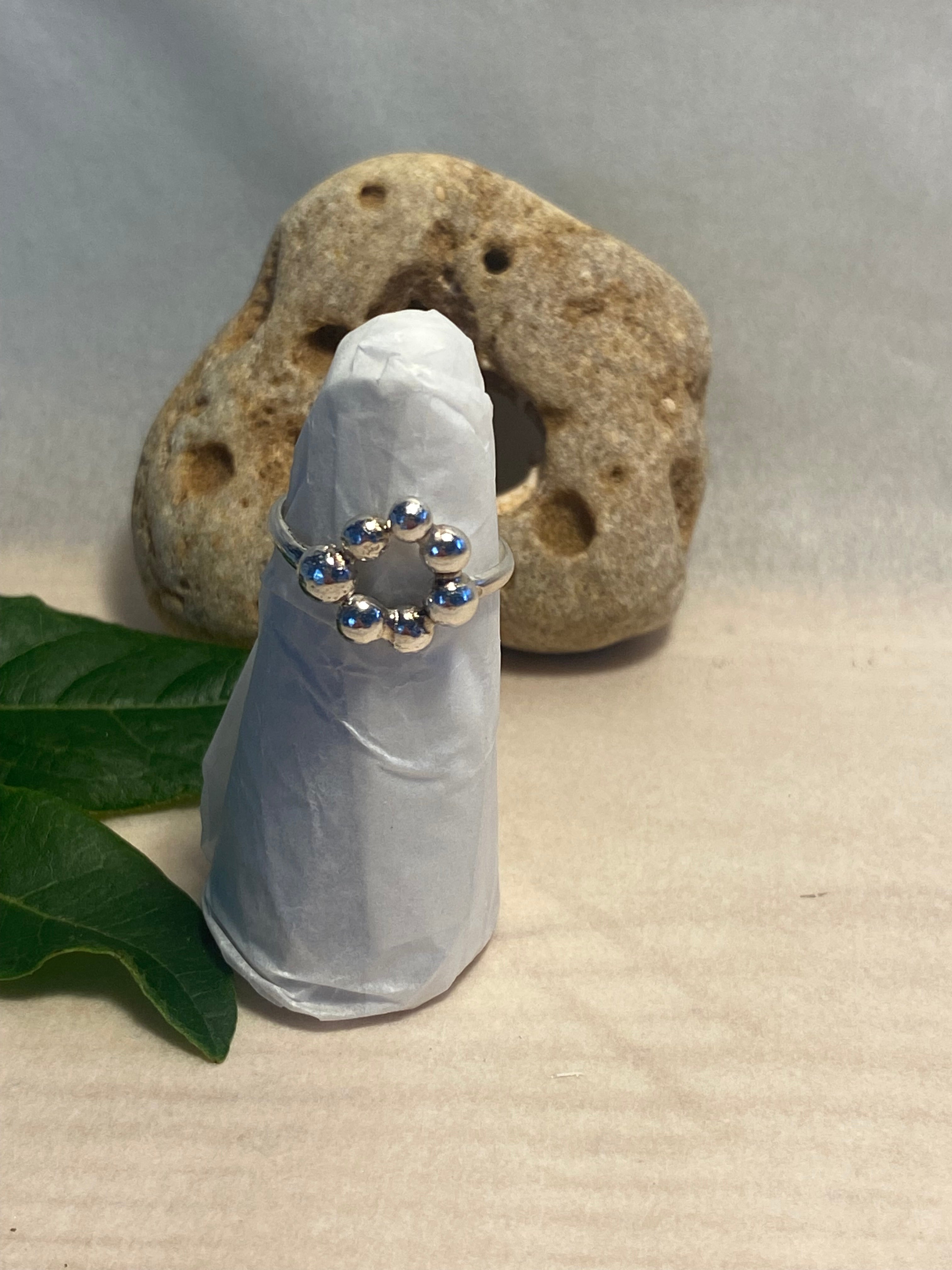 Silver Pebble Halo Ring