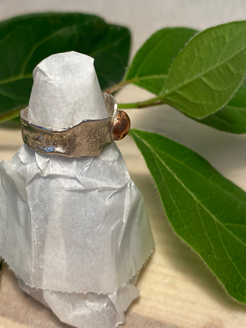 Reticulated Sterling Silver Ring with Molten Copper Detail