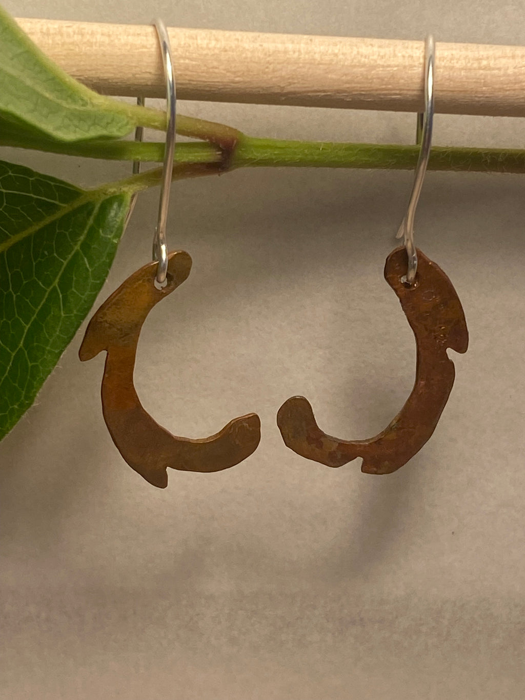 Flame painted delicate copper earrings