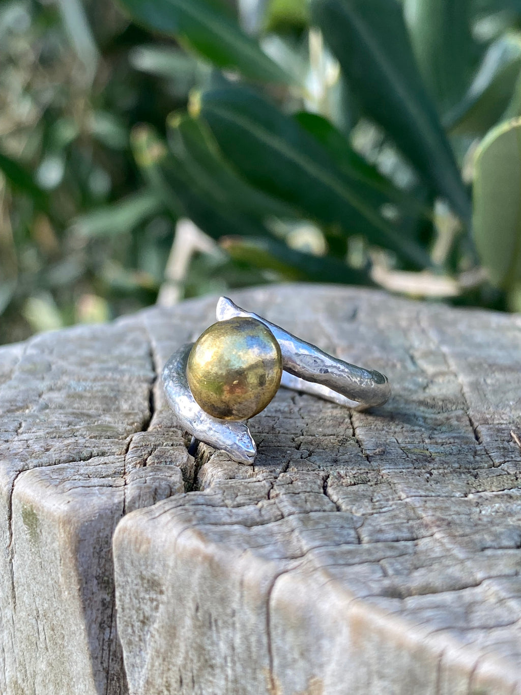 Organic Form Adjustable Silver & Brass Dome Ring