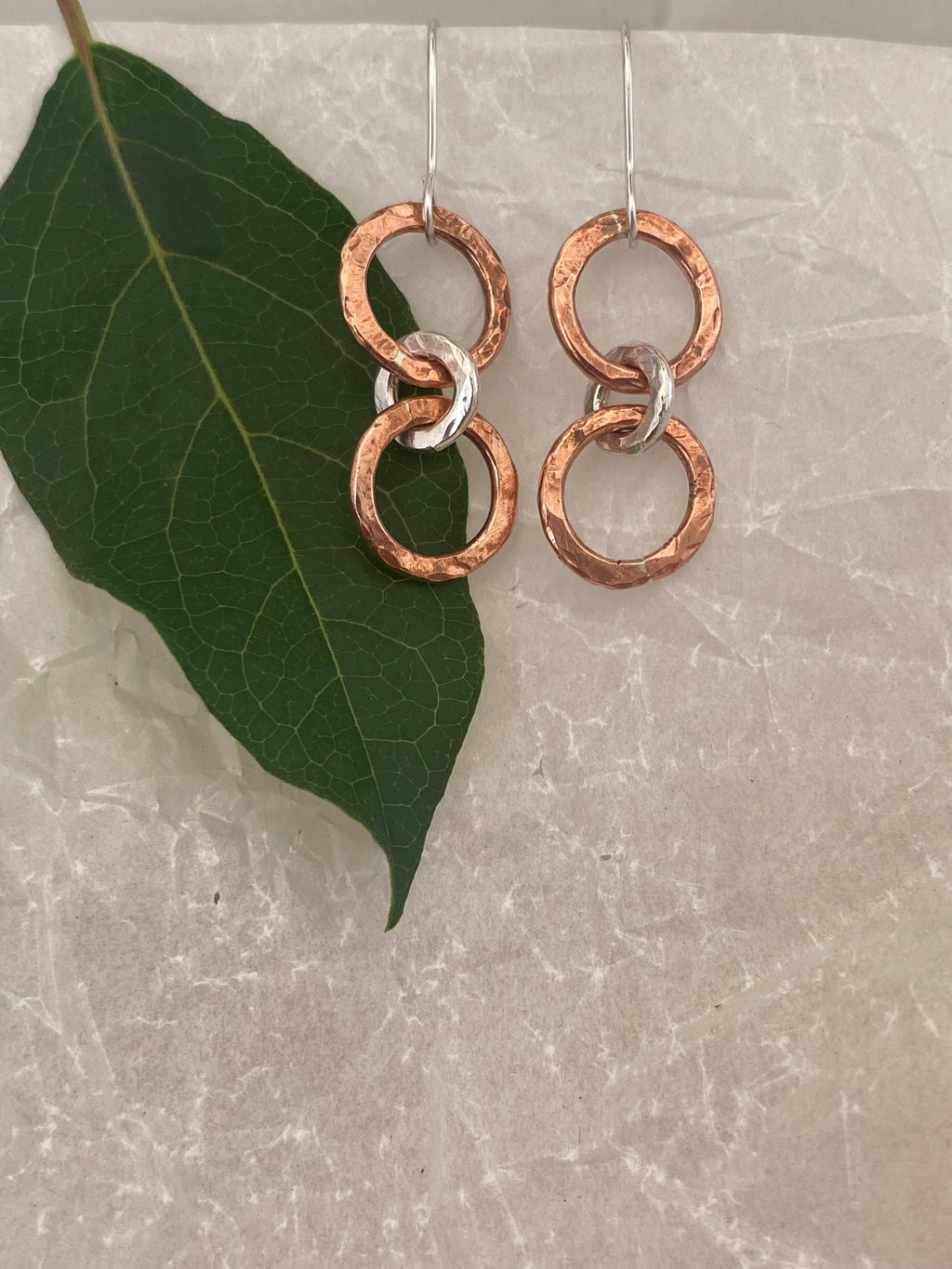Silver & Copper Triple Loop Drop Earrings