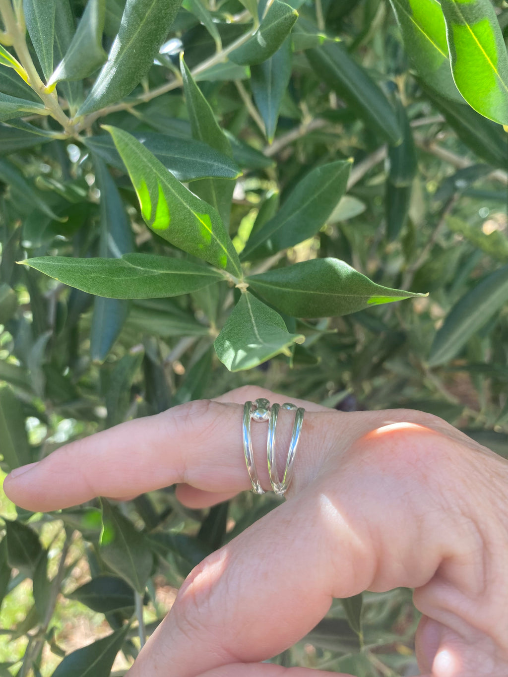 Triple Band Trio Sterling Silver Pebble Ring