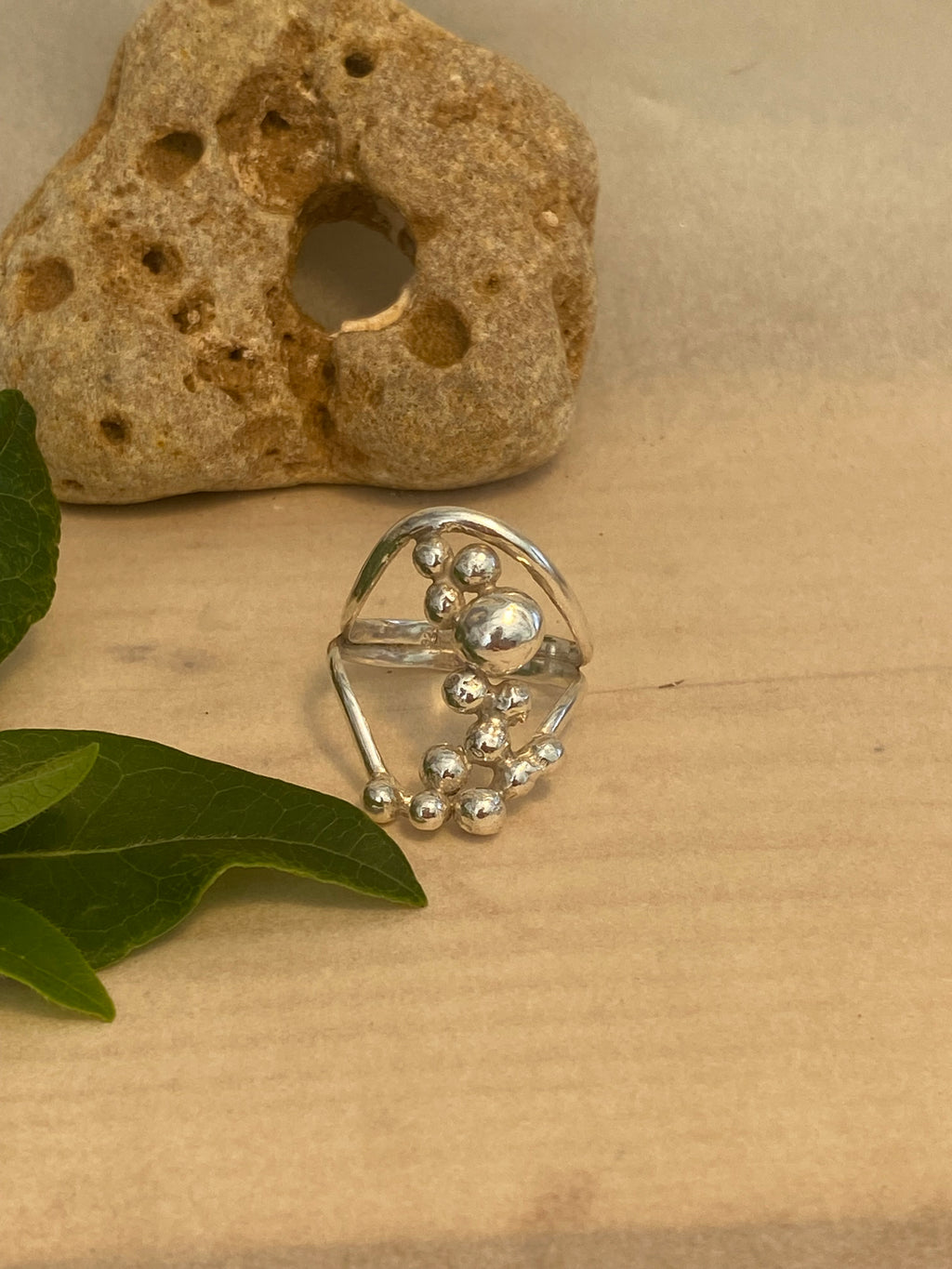 Blossom Spray Sterling Silver Double Band Ring