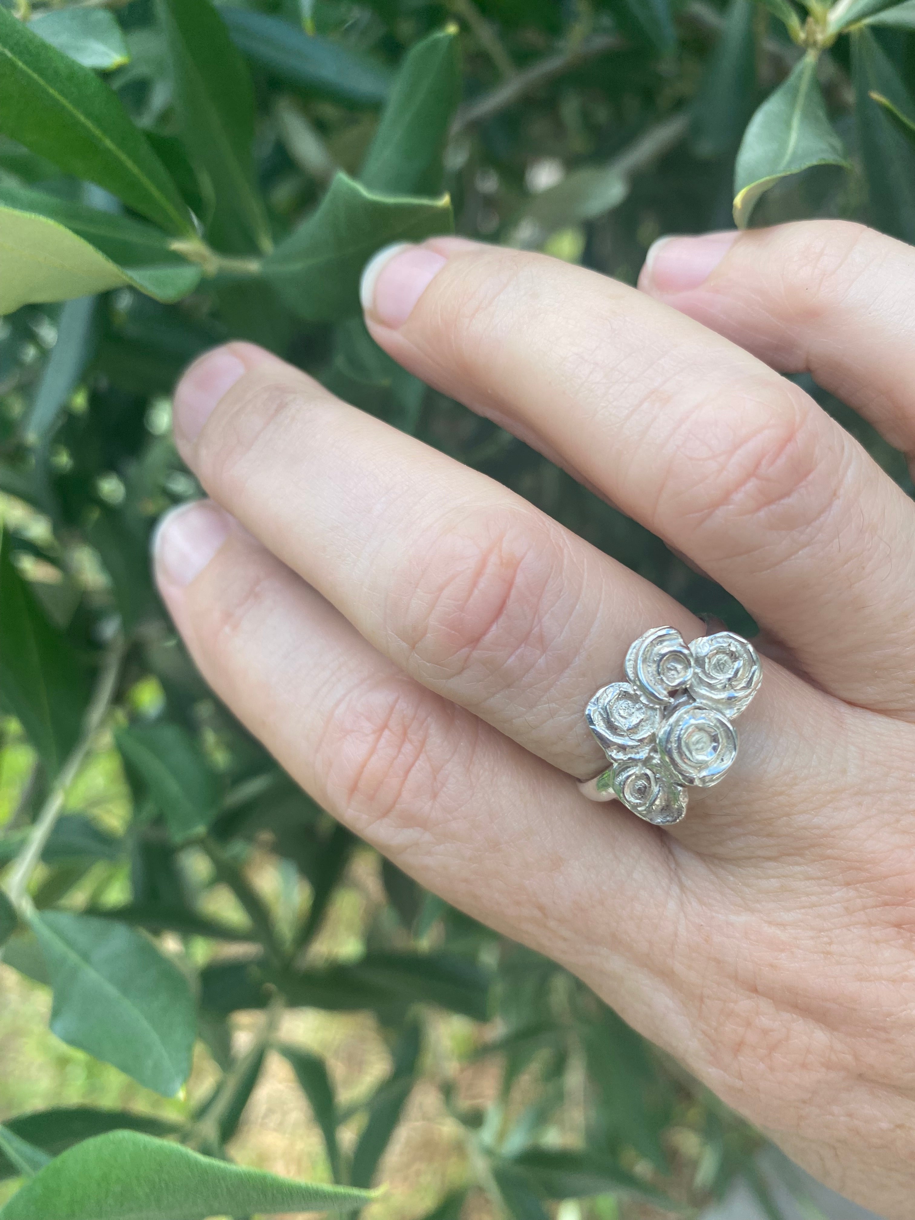 Molten Silver Flower Posy Ring