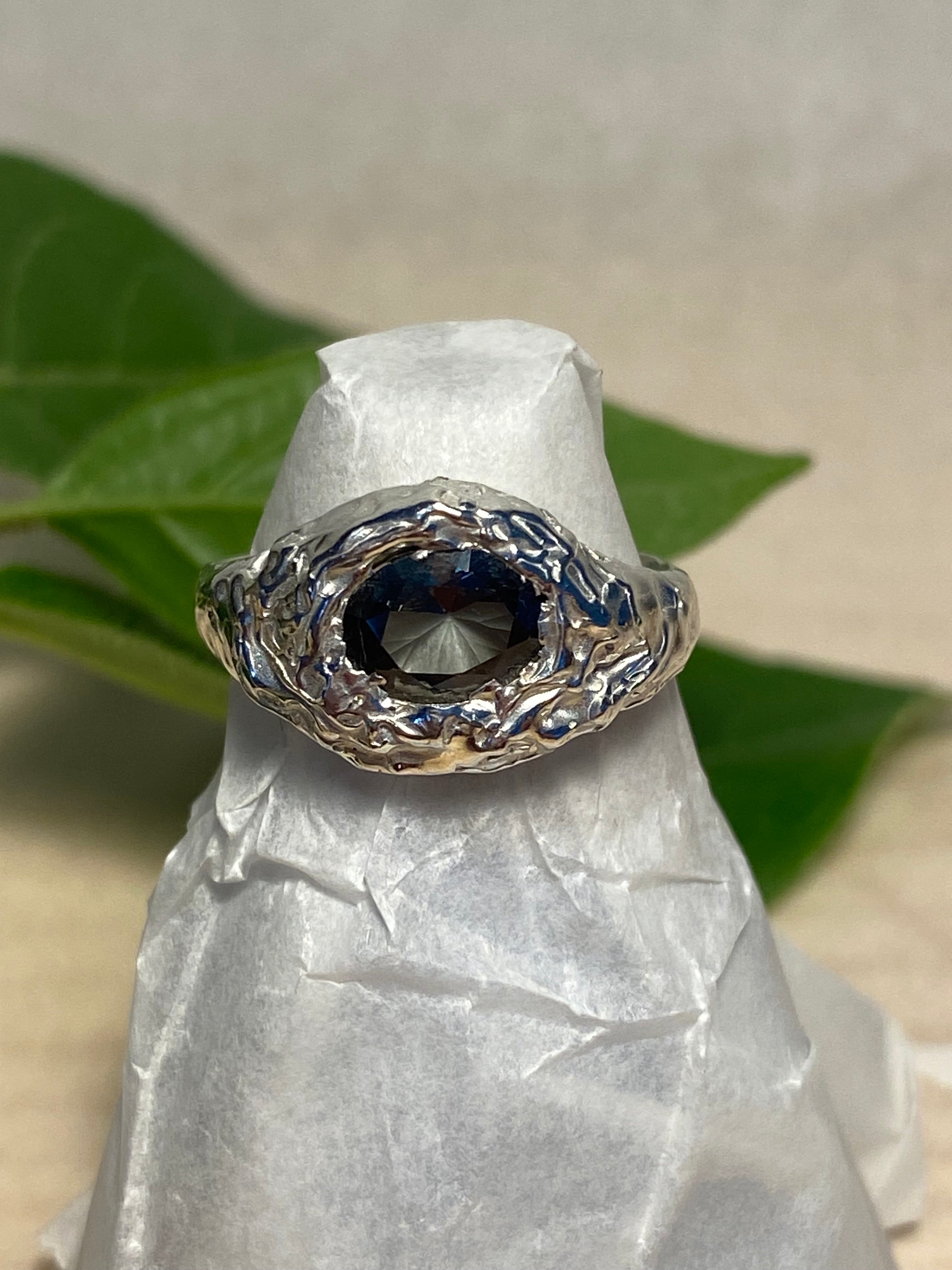 Tourmaline and Sterling Silver molten ring