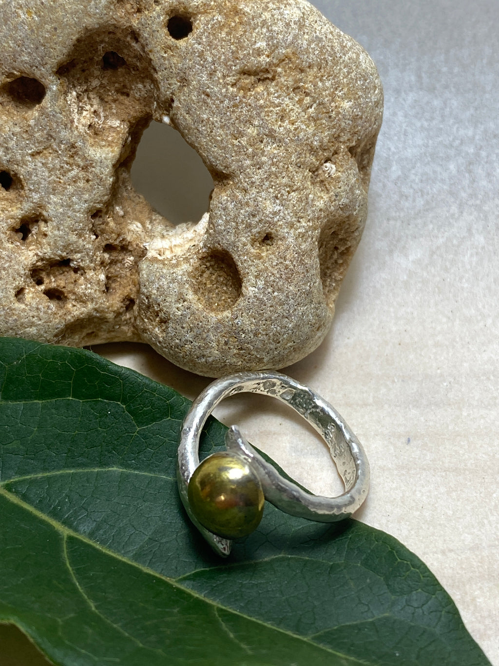 Organic Form Adjustable Silver & Brass Dome Ring