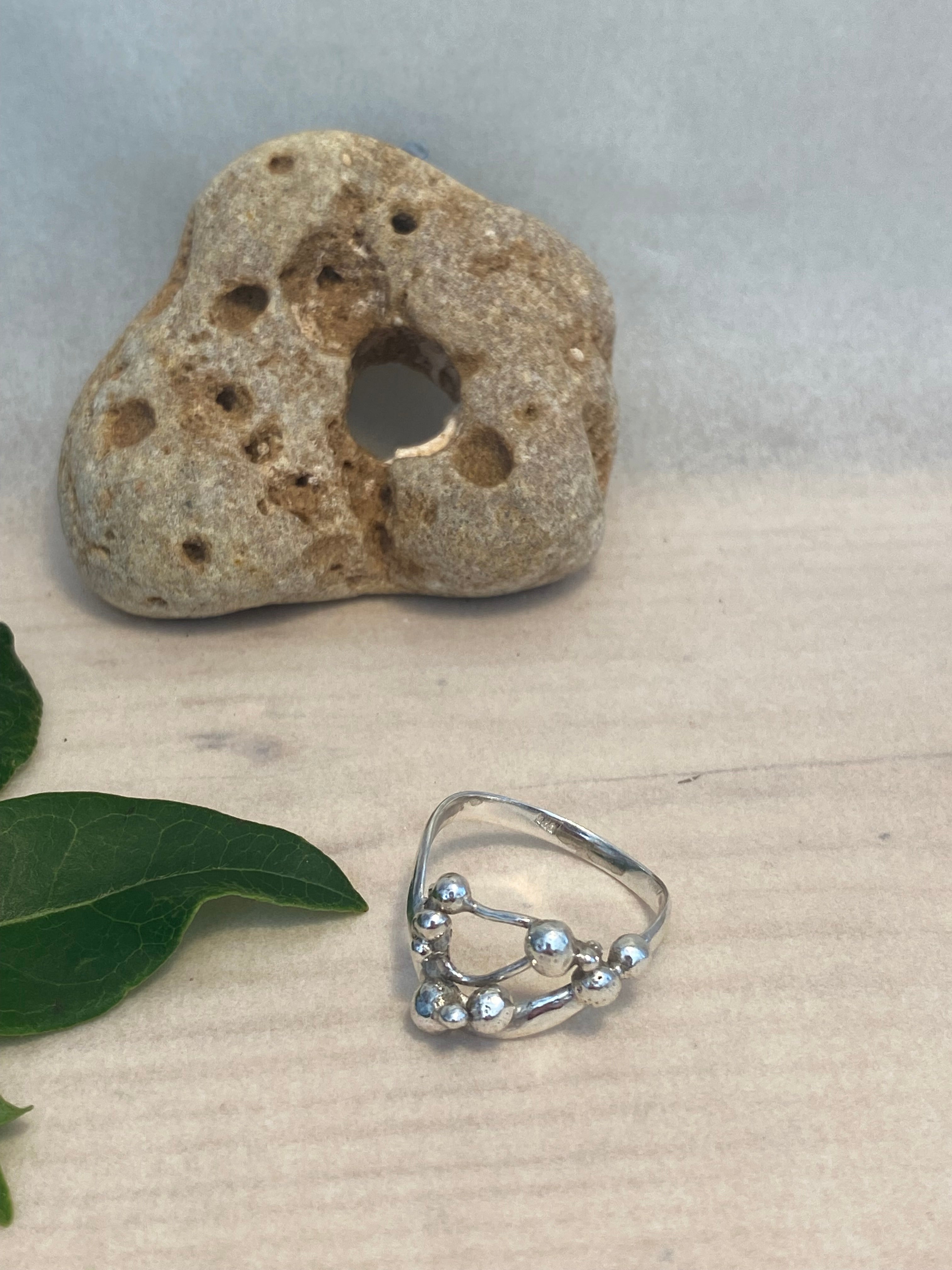 Waves, Pebbles & Tendrils Sterling Silver Ring