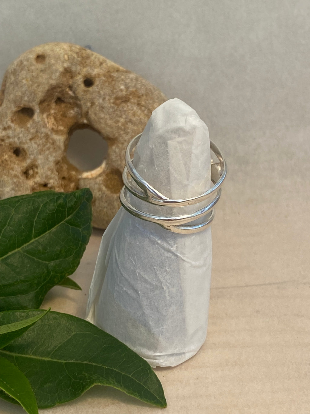 Triple Band Trio Sterling Silver Pebble Ring