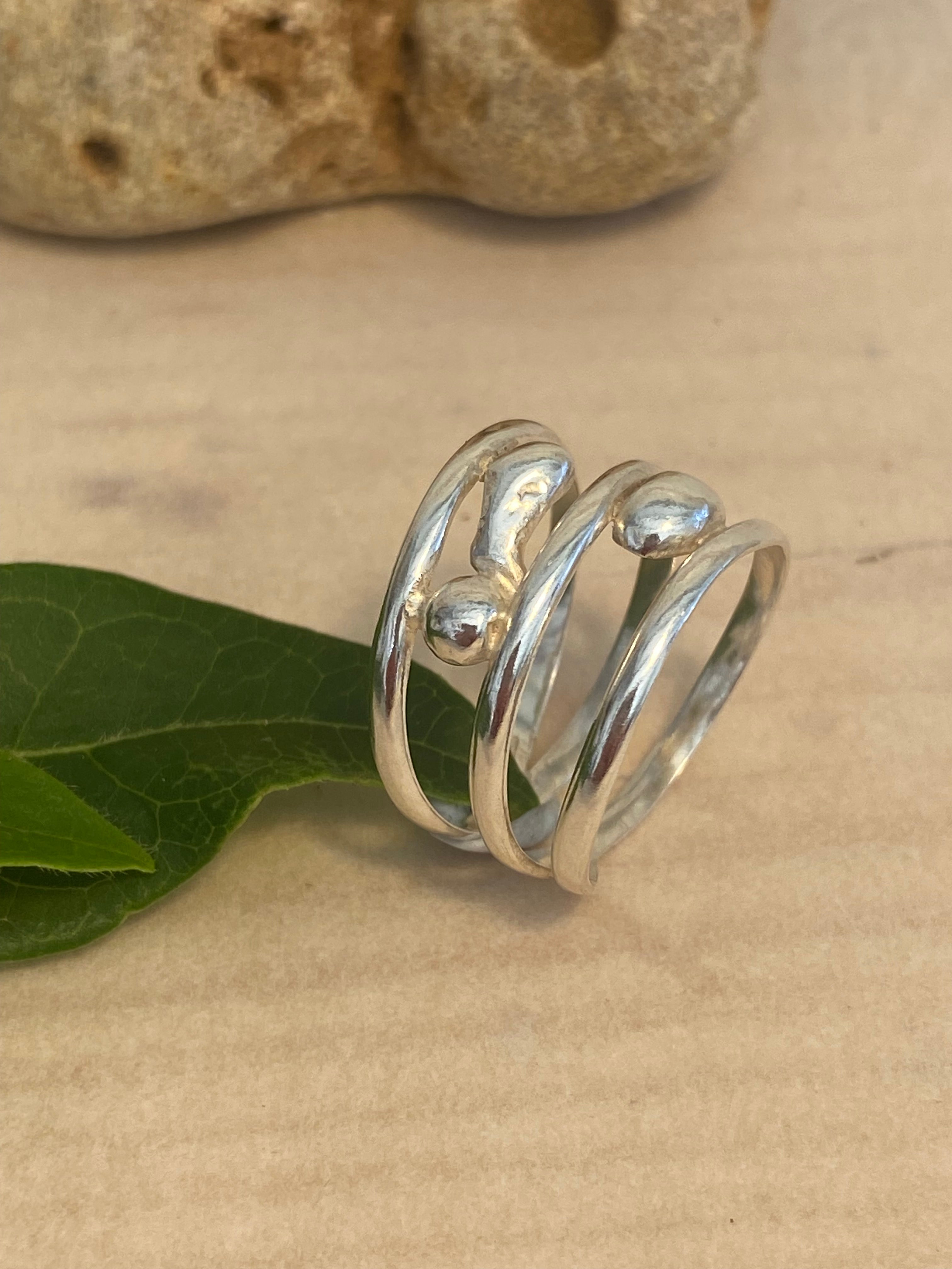 Triple Band Trio Sterling Silver Pebble Ring
