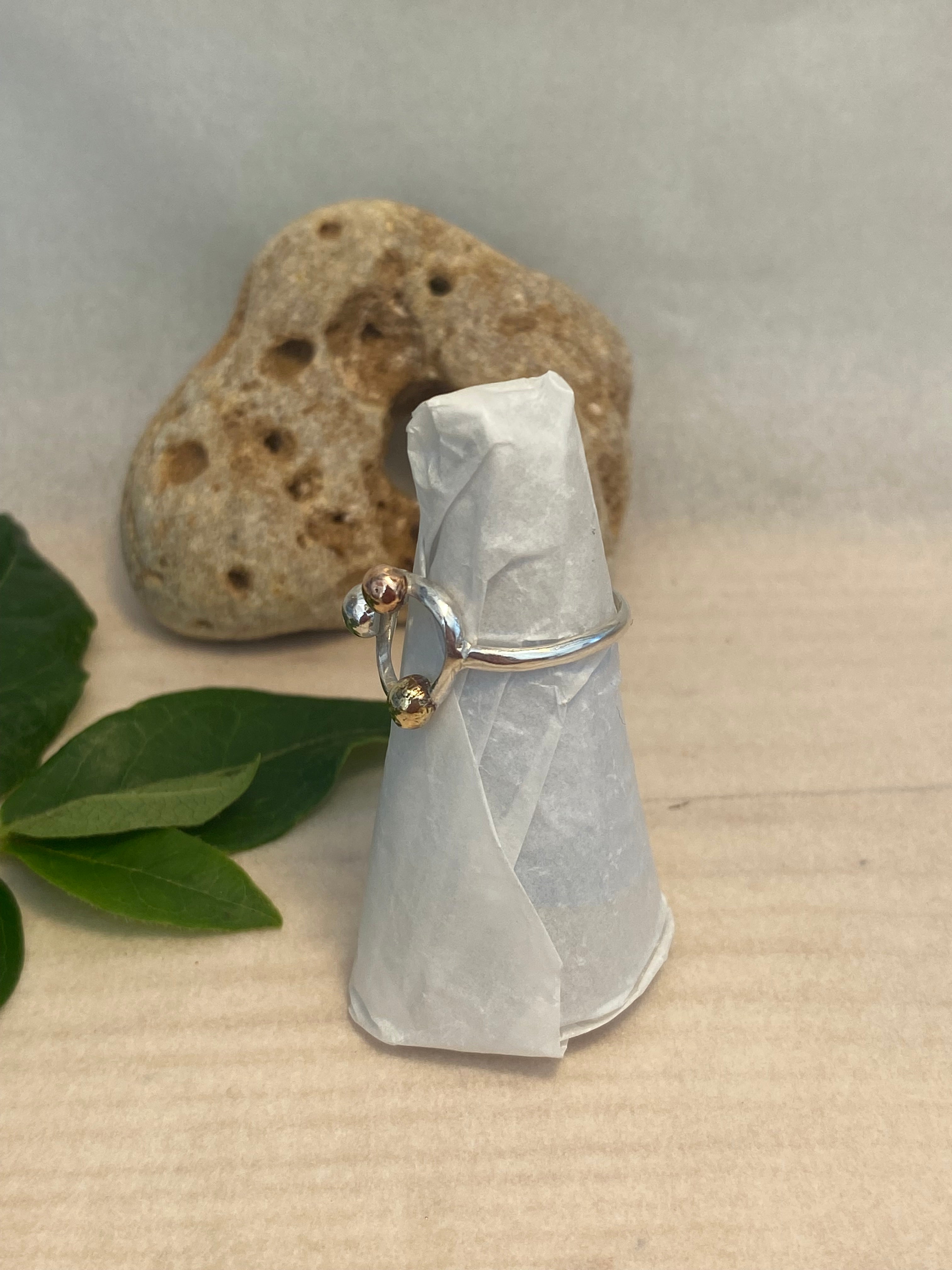 Three Metals Halo Pebble Ring — Silver, Copper & Brass