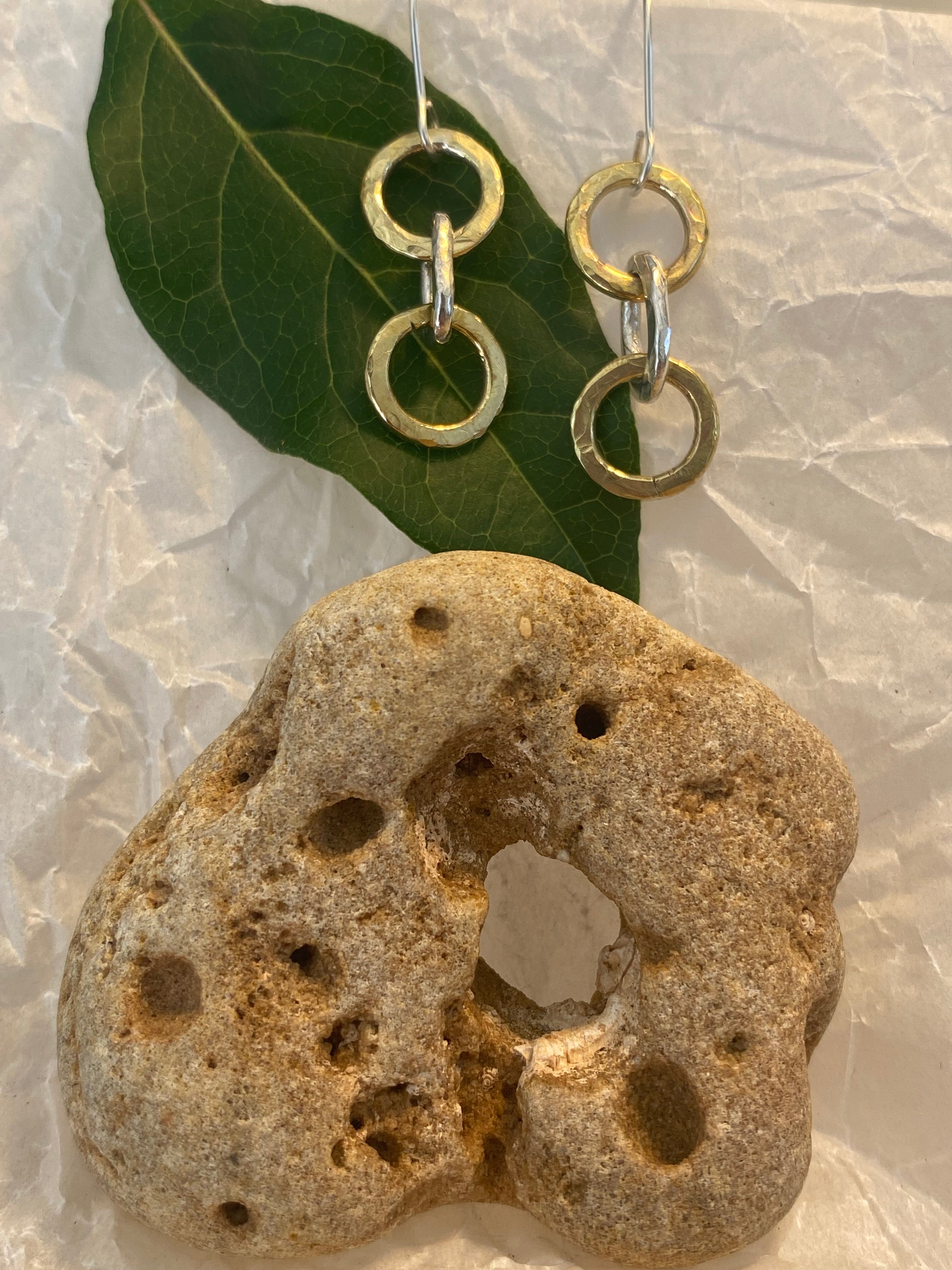 Silver & Brass Triple Loop Drop Earrings