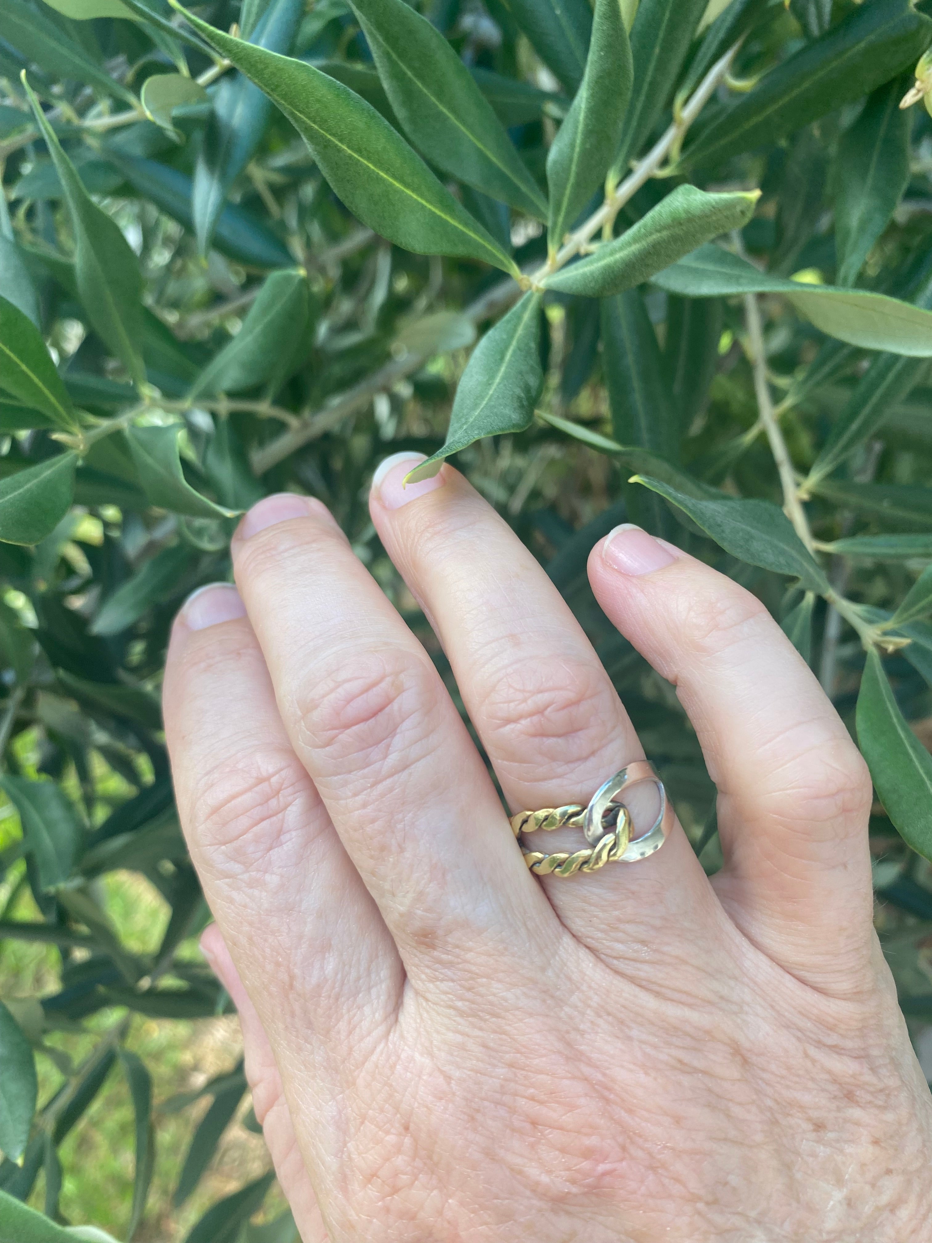 Needle & Thread Adjustable Ring — Silver & Brass