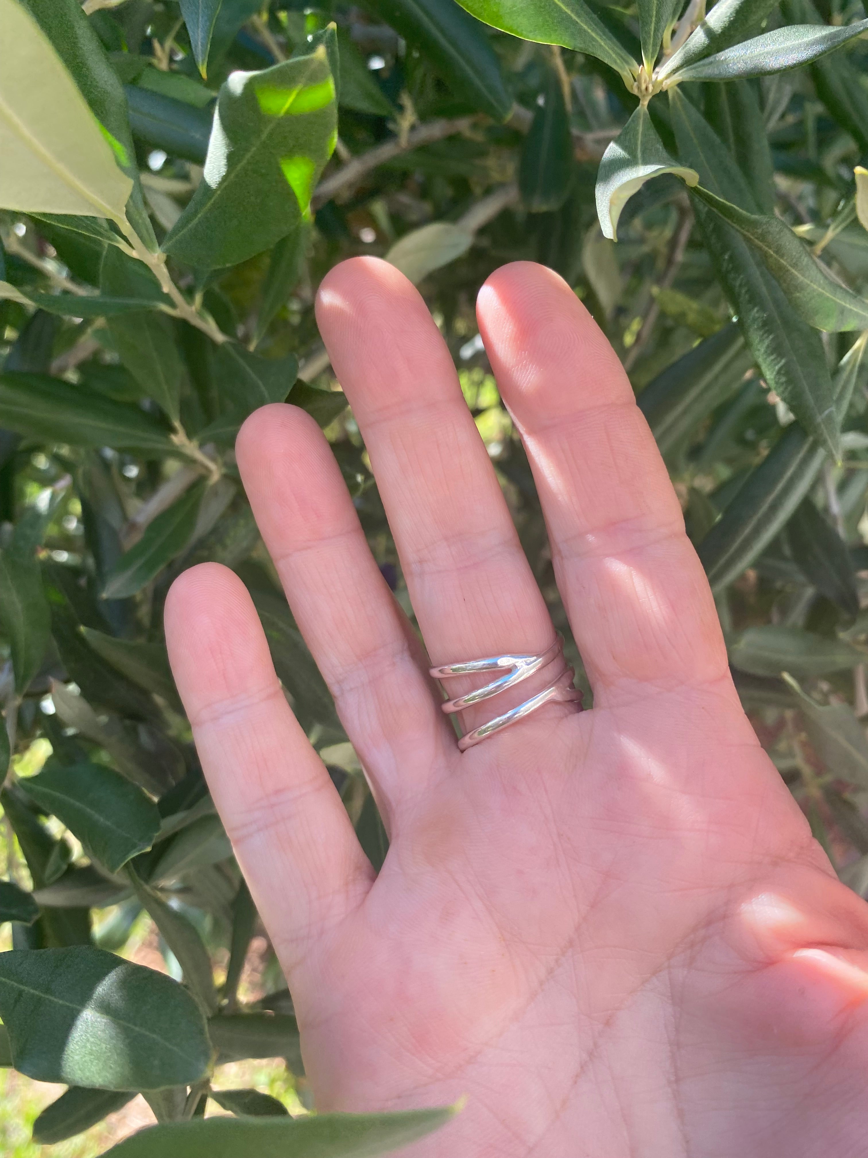 Triple Band Trio Sterling Silver Pebble Ring