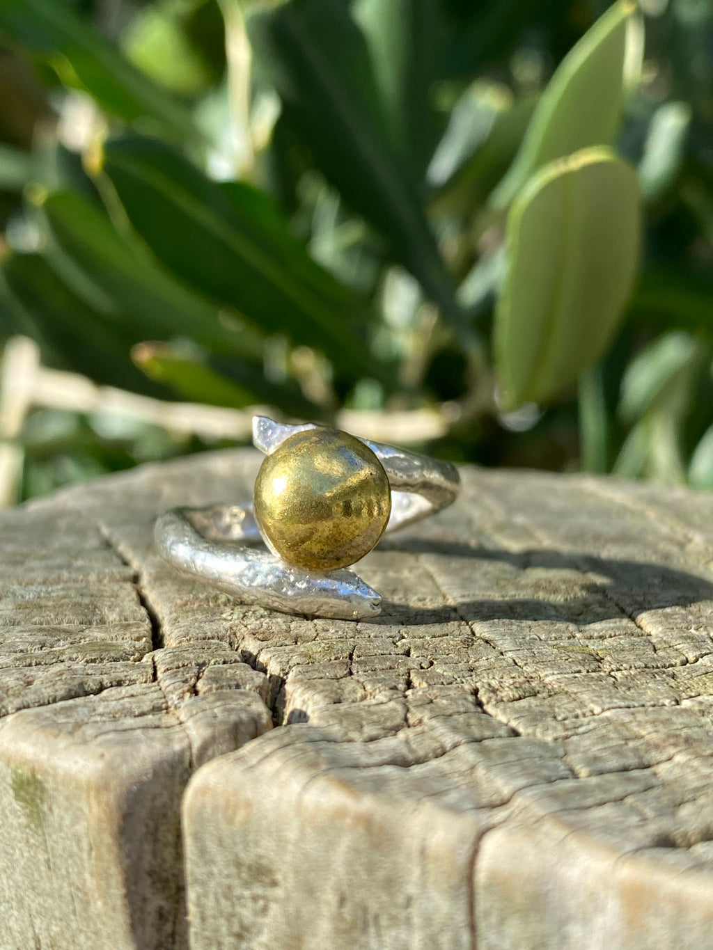 Organic Form Adjustable Silver & Brass Dome Ring