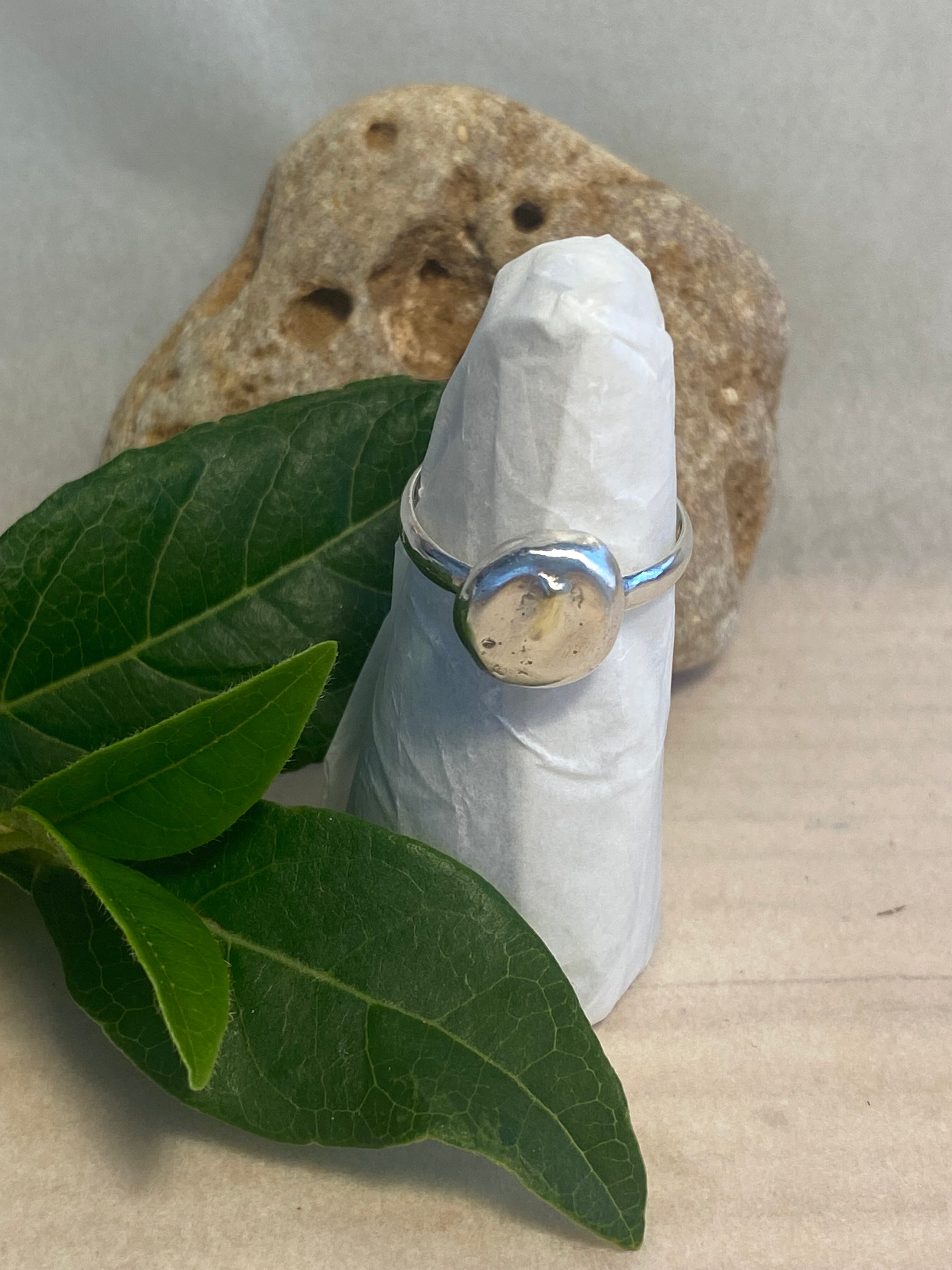 Brass & Silver Pebble Disk Sterling Silver Ring