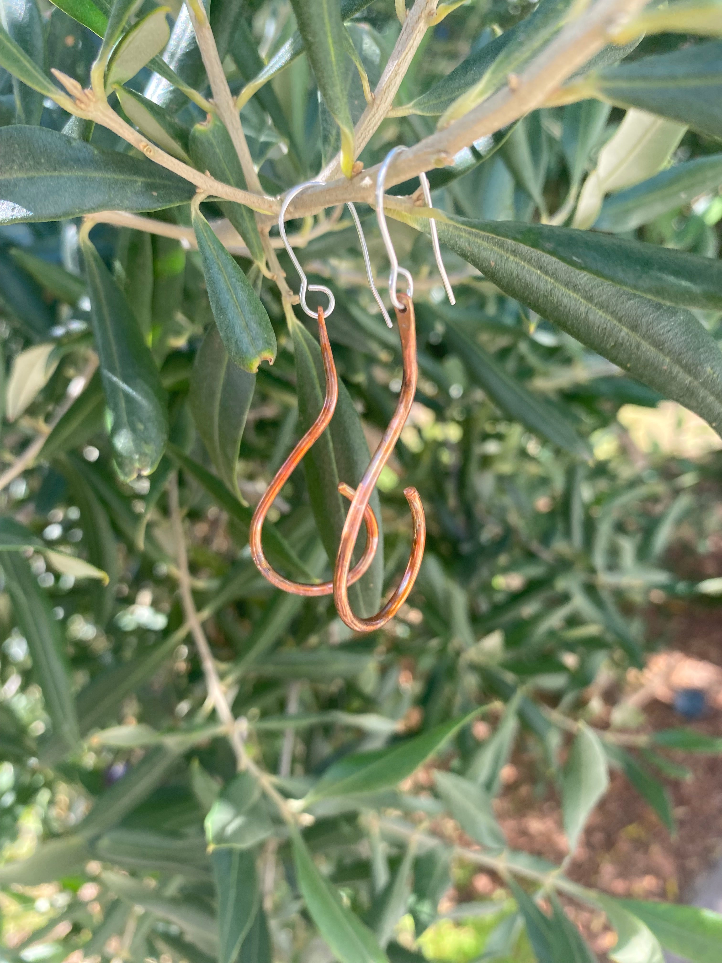 Flame Painted Copper Drop Earrings