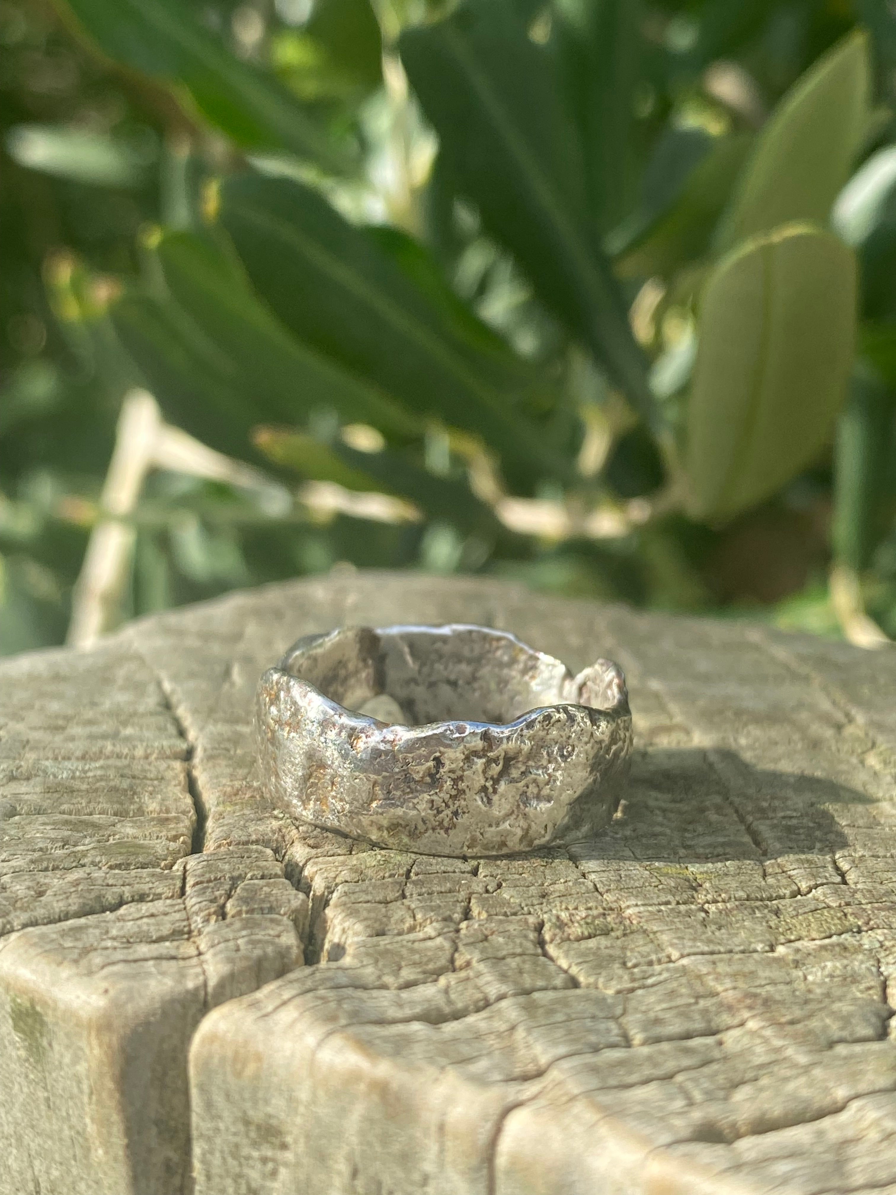 Reticulated wide band sterling silver ring