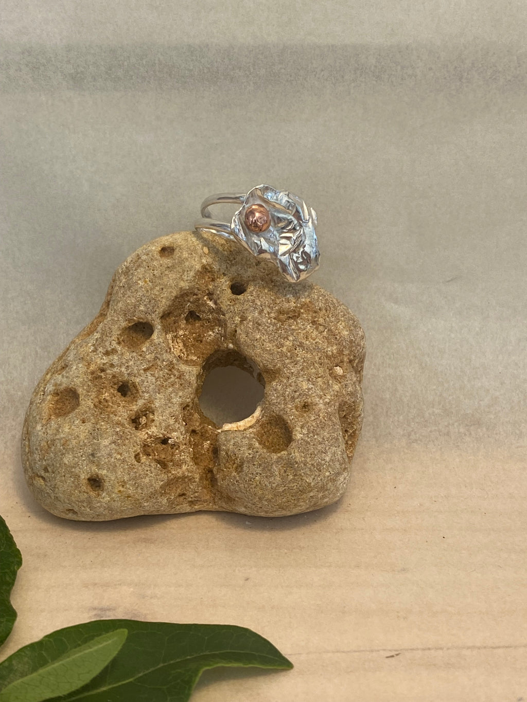 Molten Silver & Copper Pebble Double Band Ring