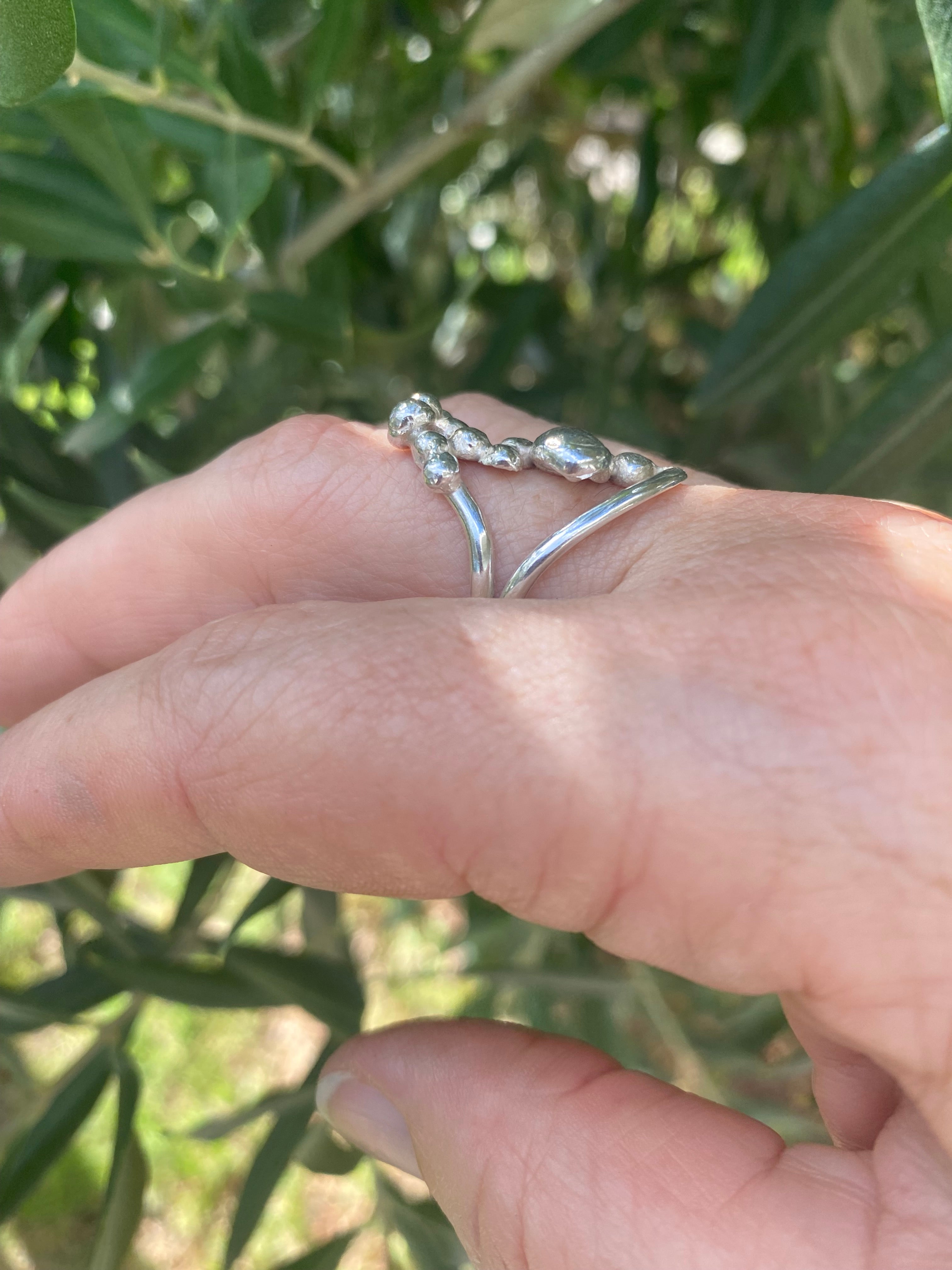 Blossom Spray Sterling Silver Double Band Ring