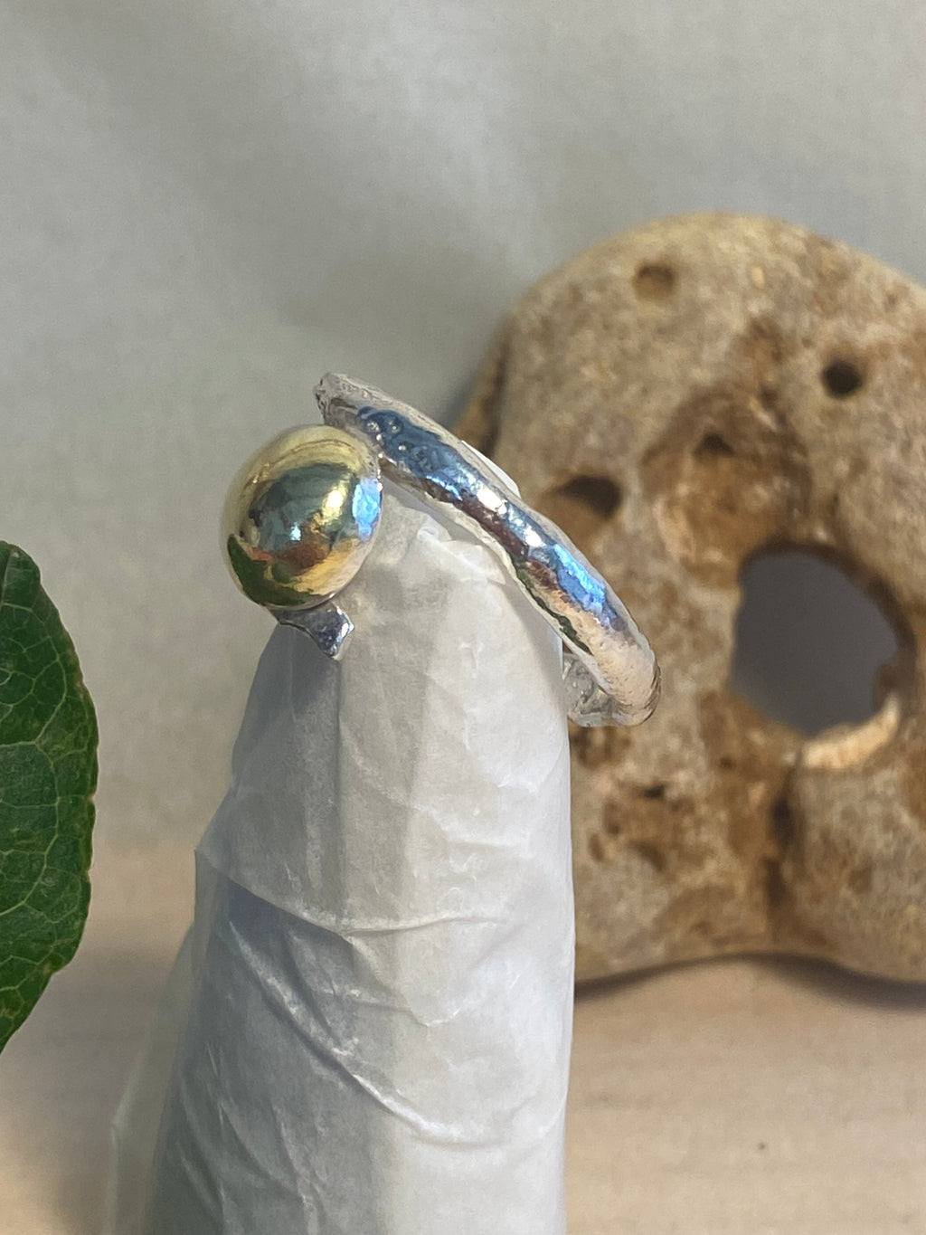 Organic Form Adjustable Silver & Brass Dome Ring