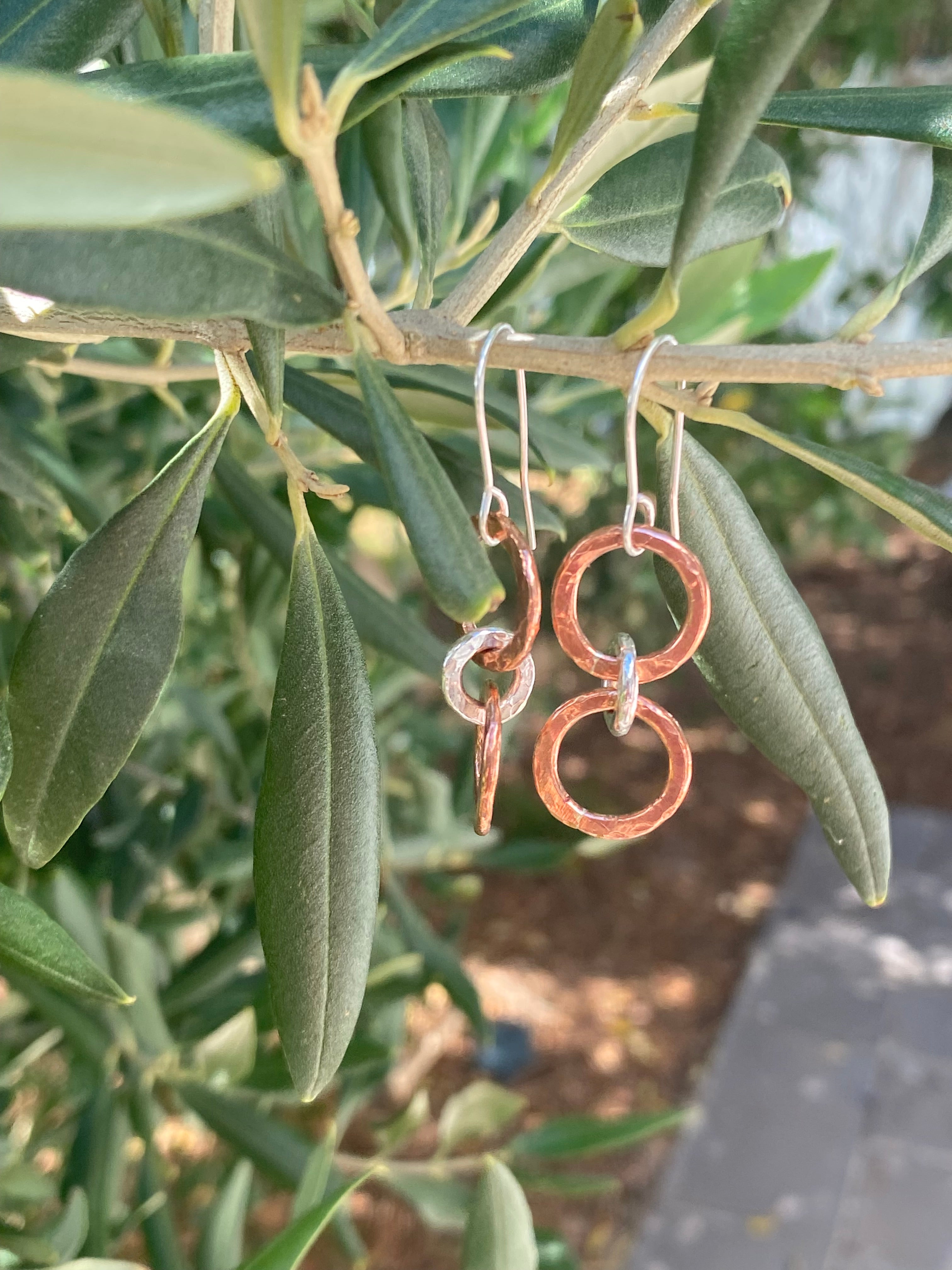 Silver & Copper Triple Loop Drop Earrings