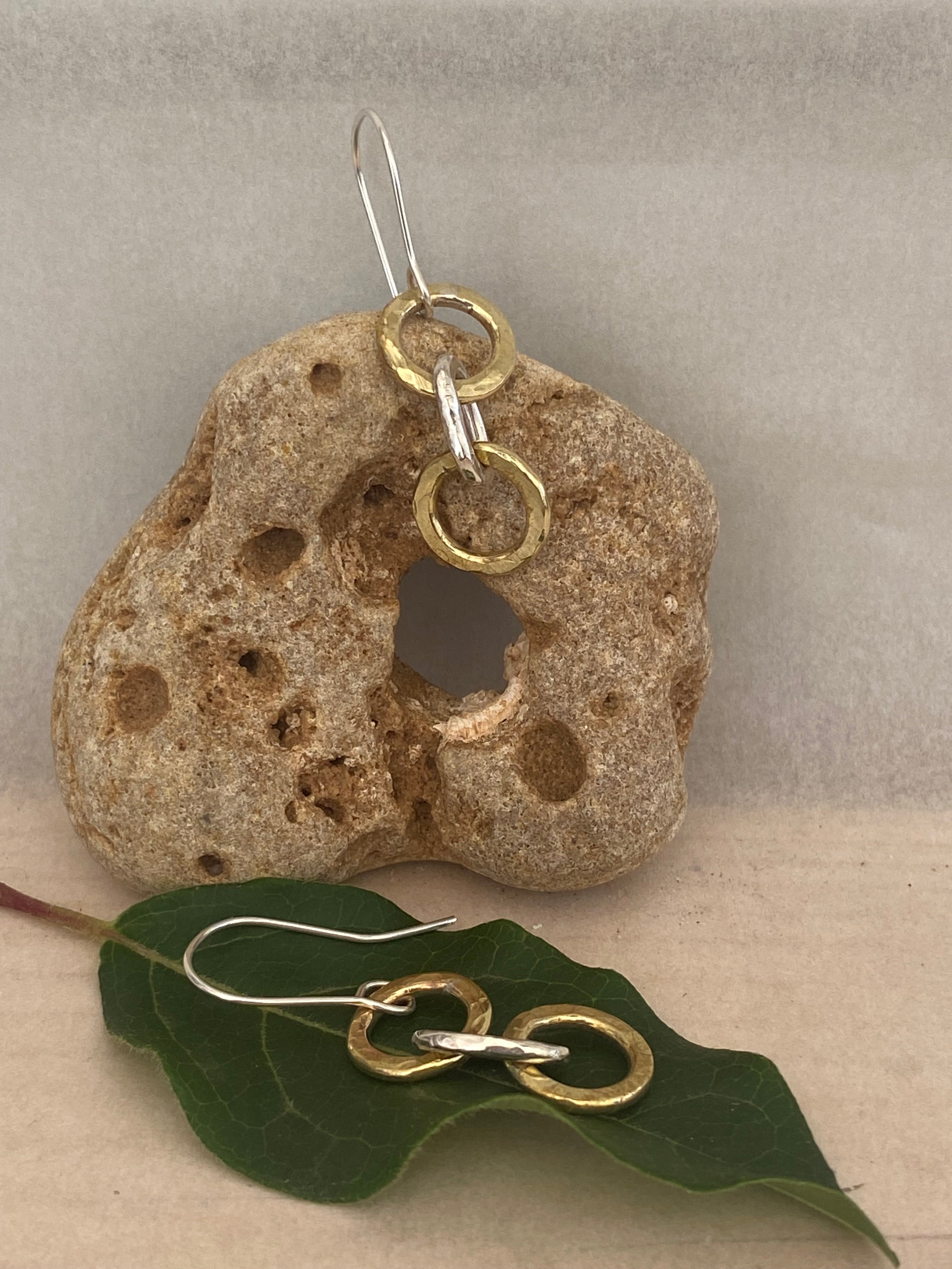 Silver & Brass Triple Loop Drop Earrings