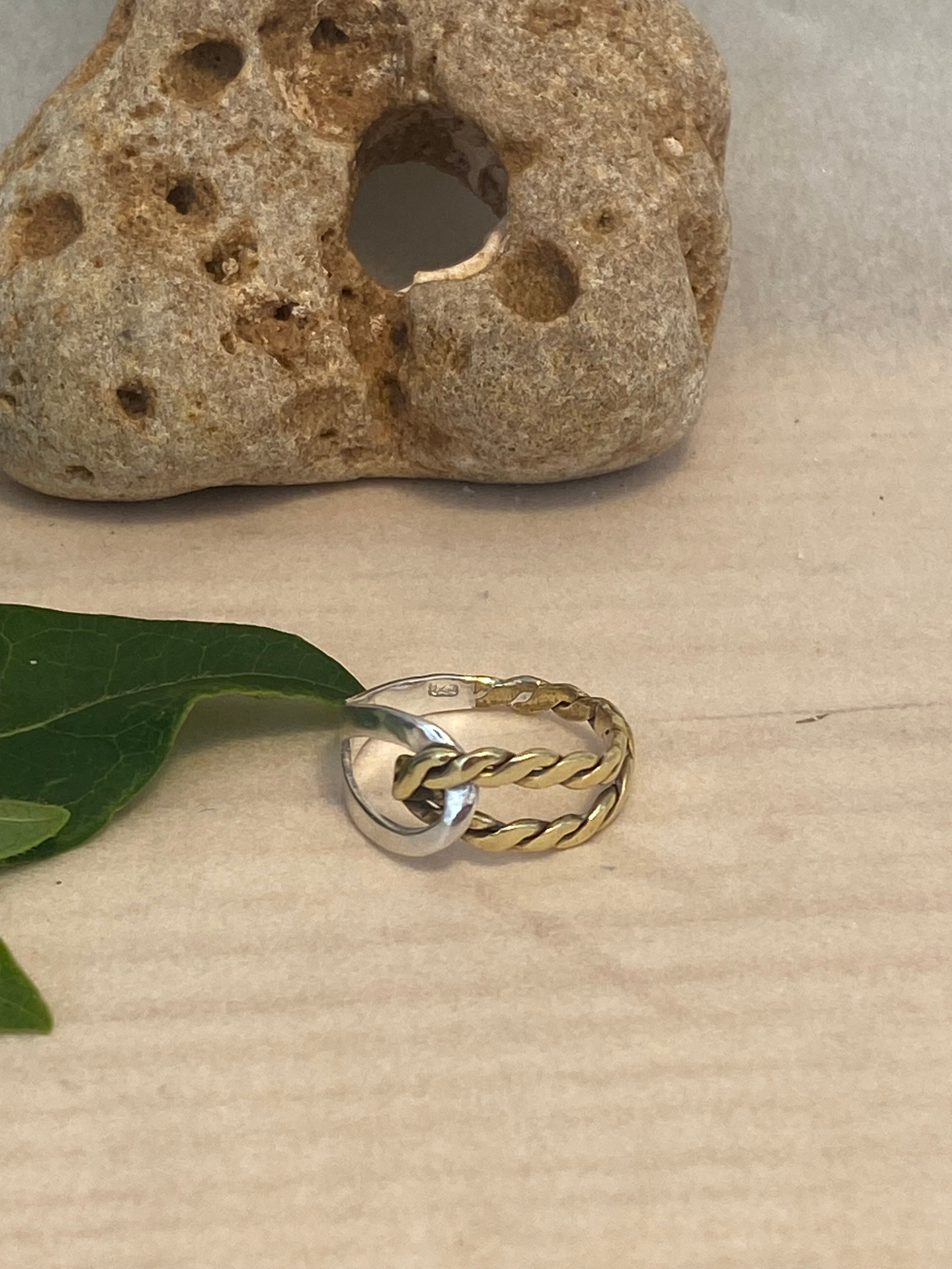 Needle & Thread Adjustable Ring — Silver & Brass