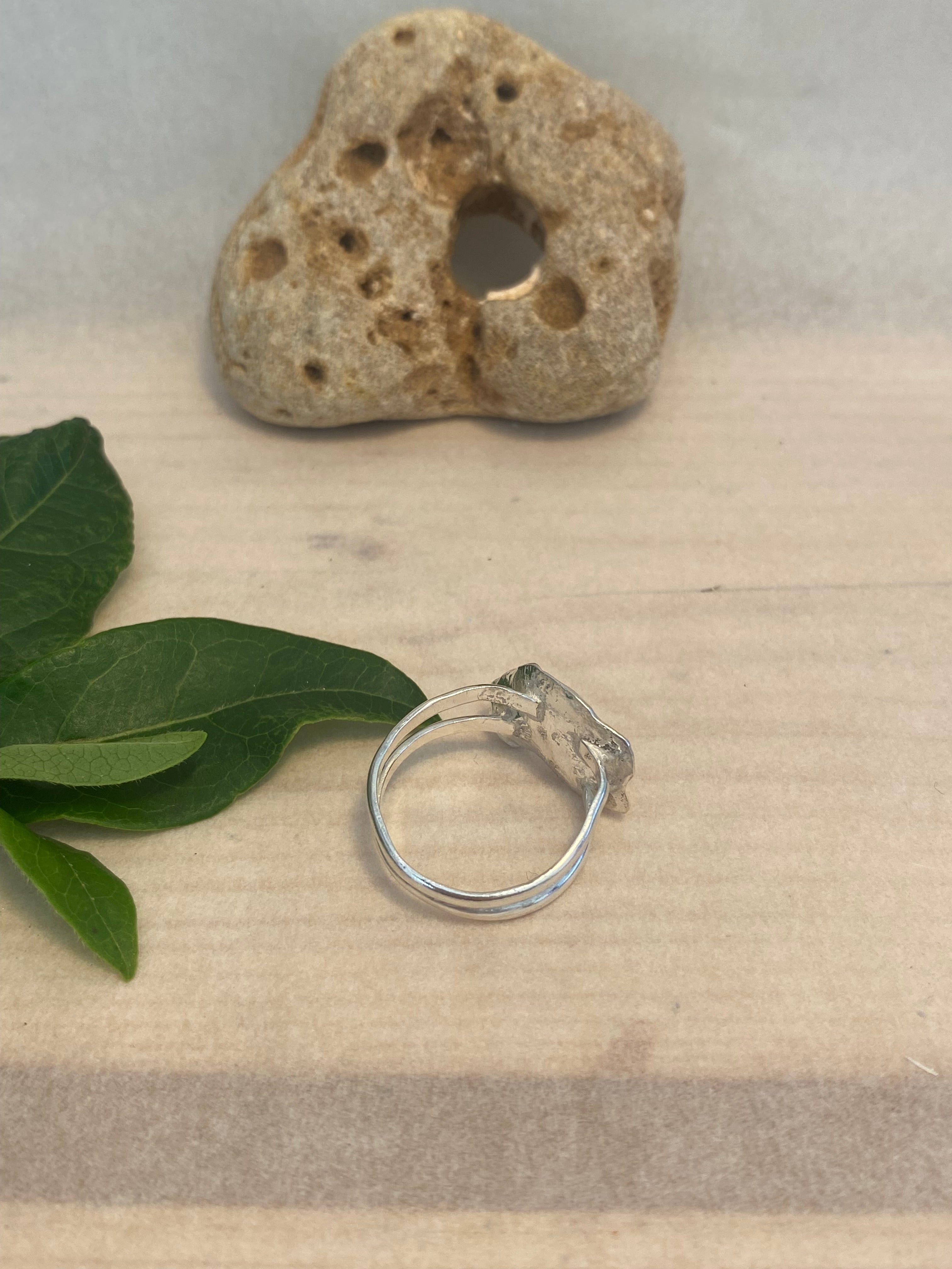 Molten Silver & Copper Pebble Double Band Ring