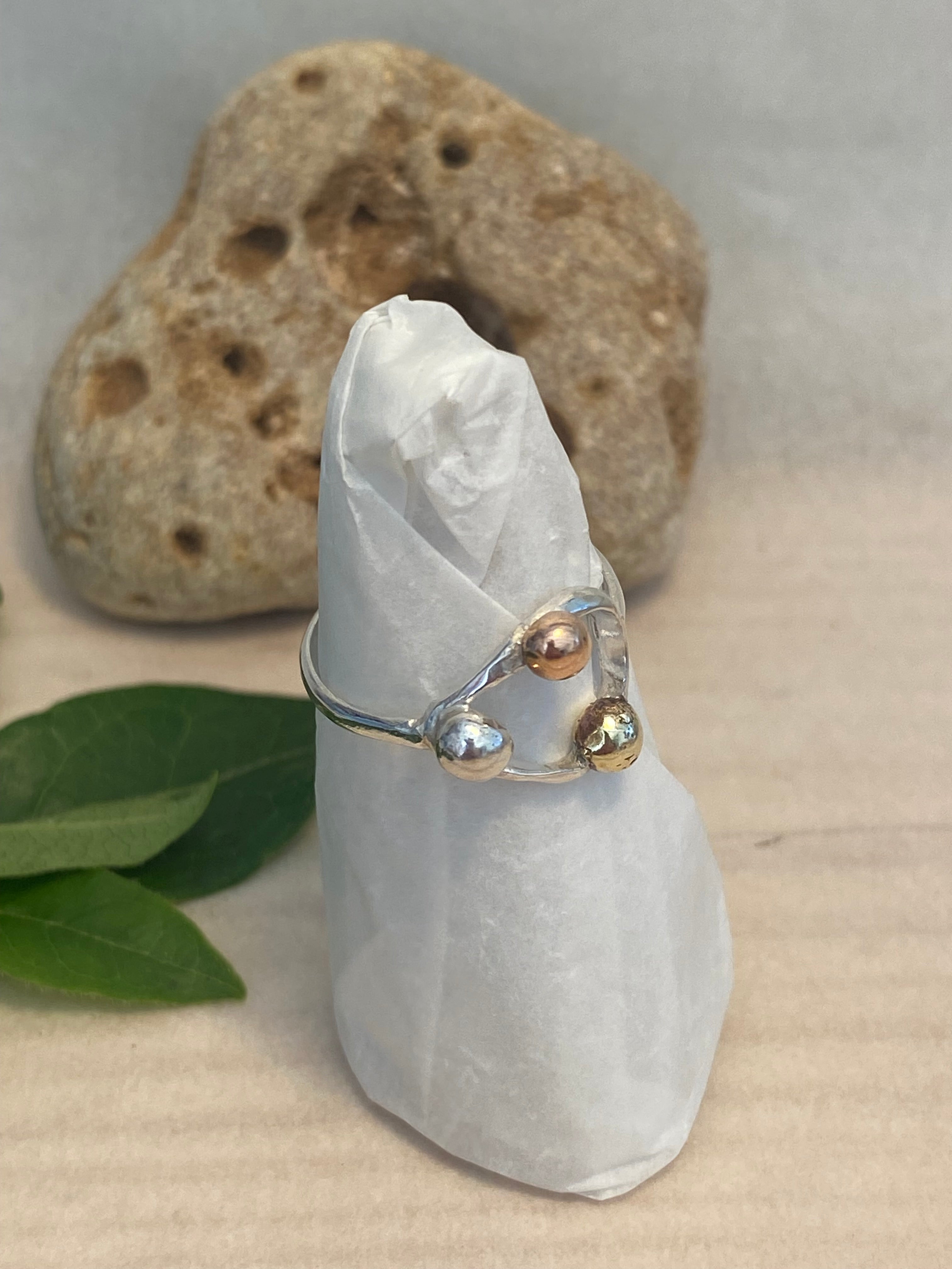 Three Metals Halo Pebble Ring — Silver, Copper & Brass