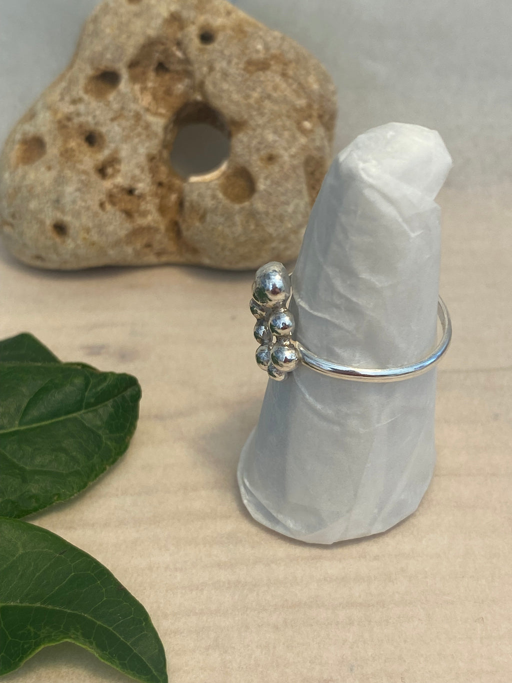 Silver Pebble Halo Ring