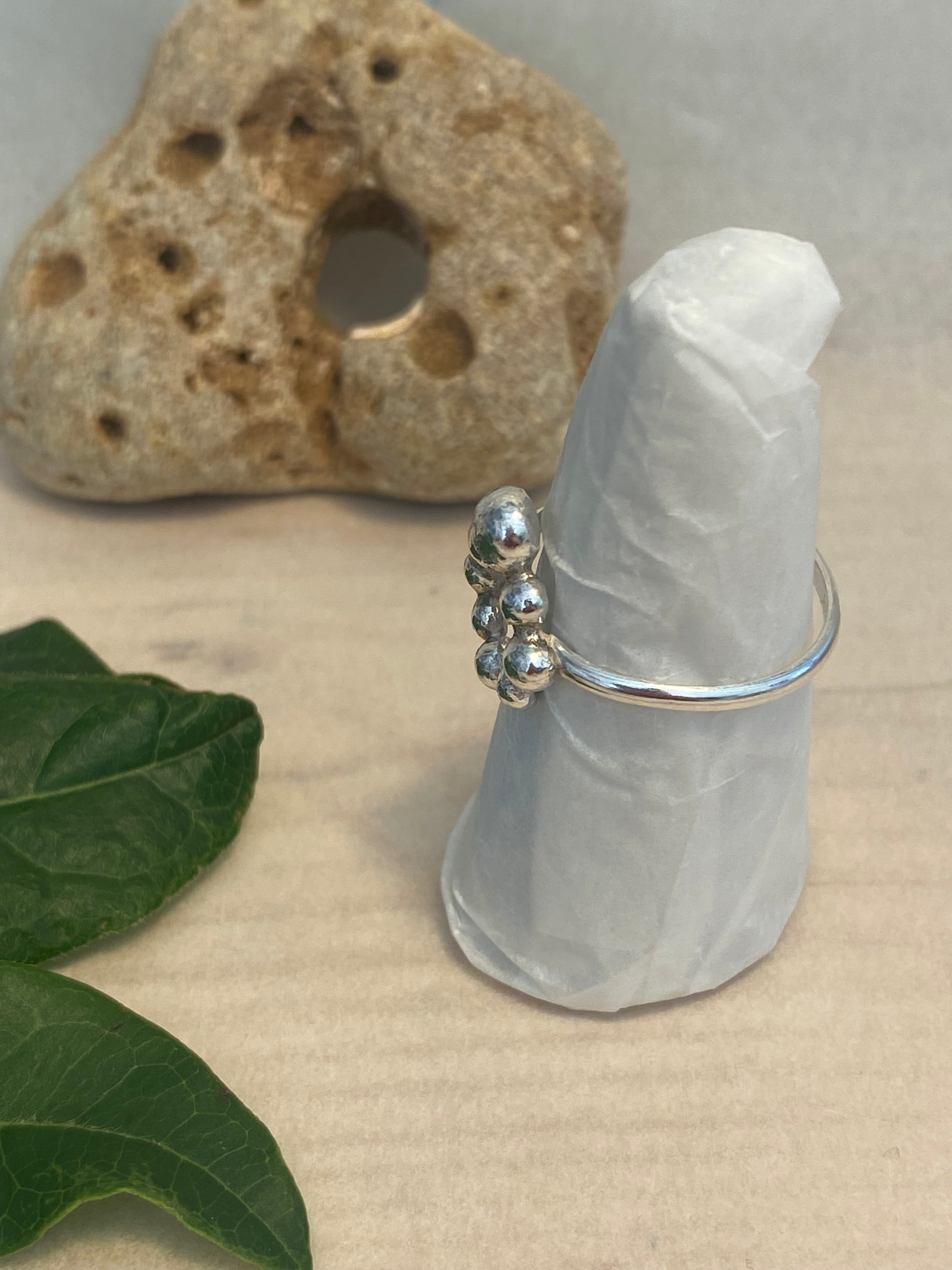 Silver Pebble Halo Ring