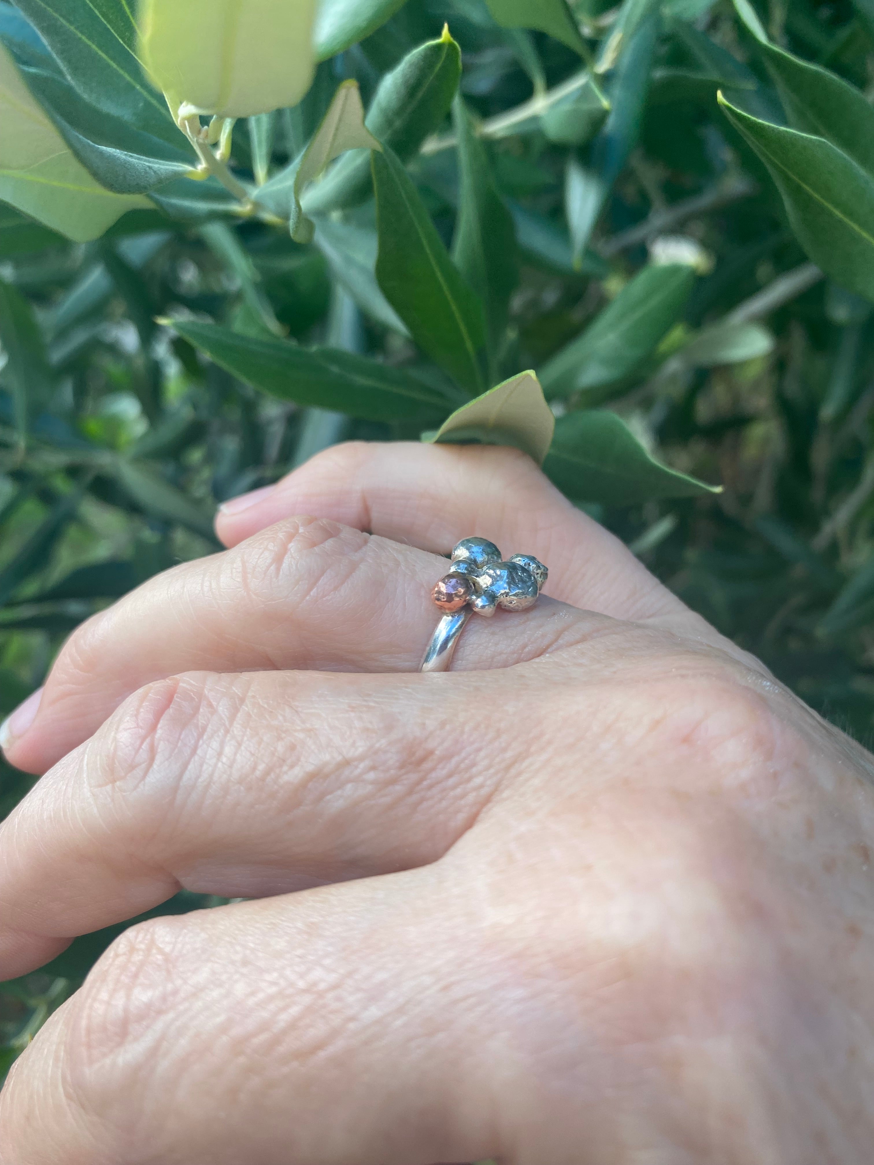 Mixed Metal Pebble Ring — Silver & Copper